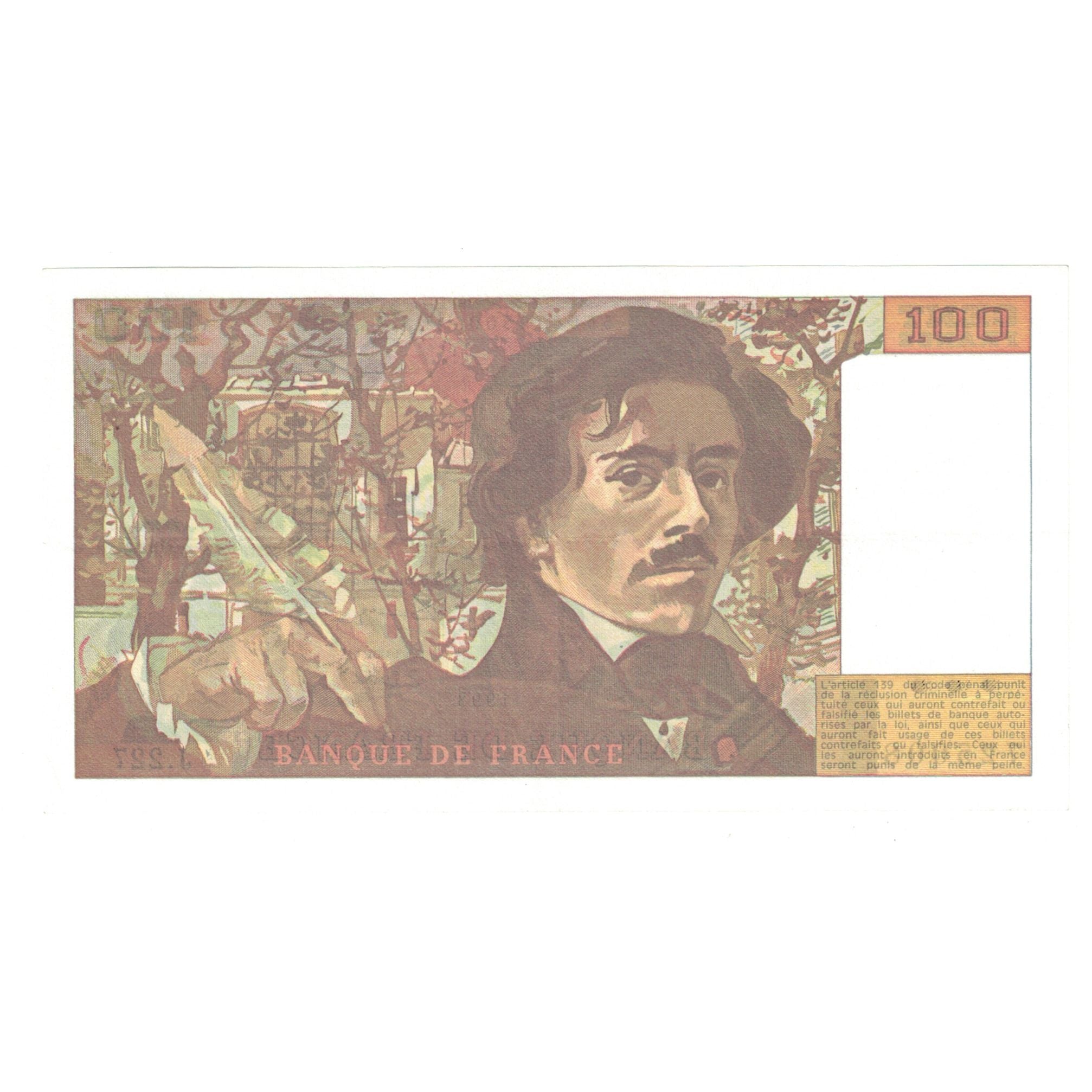 França, 100 Francs, Delacroix, 1993, J.227, UNC(64), Fayette:69bis.08, KM:154g