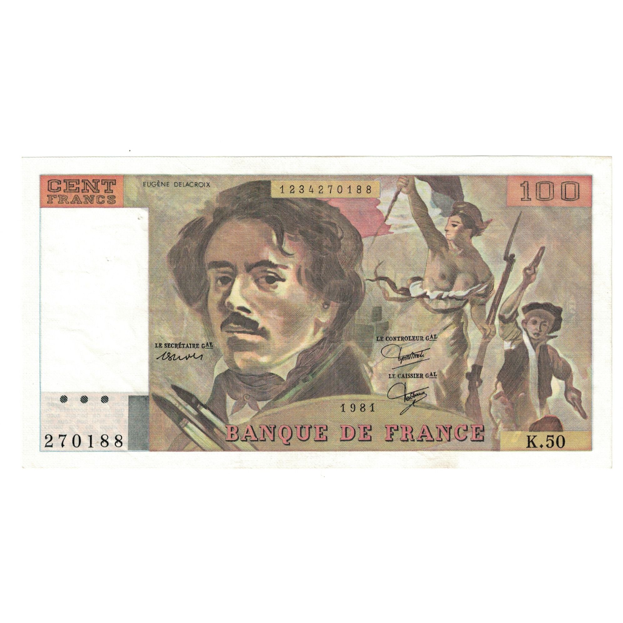Francja, 100 Francs, Delacroix, 1981, K.50, AU(50-53), Fayette:69.5, KM:154b