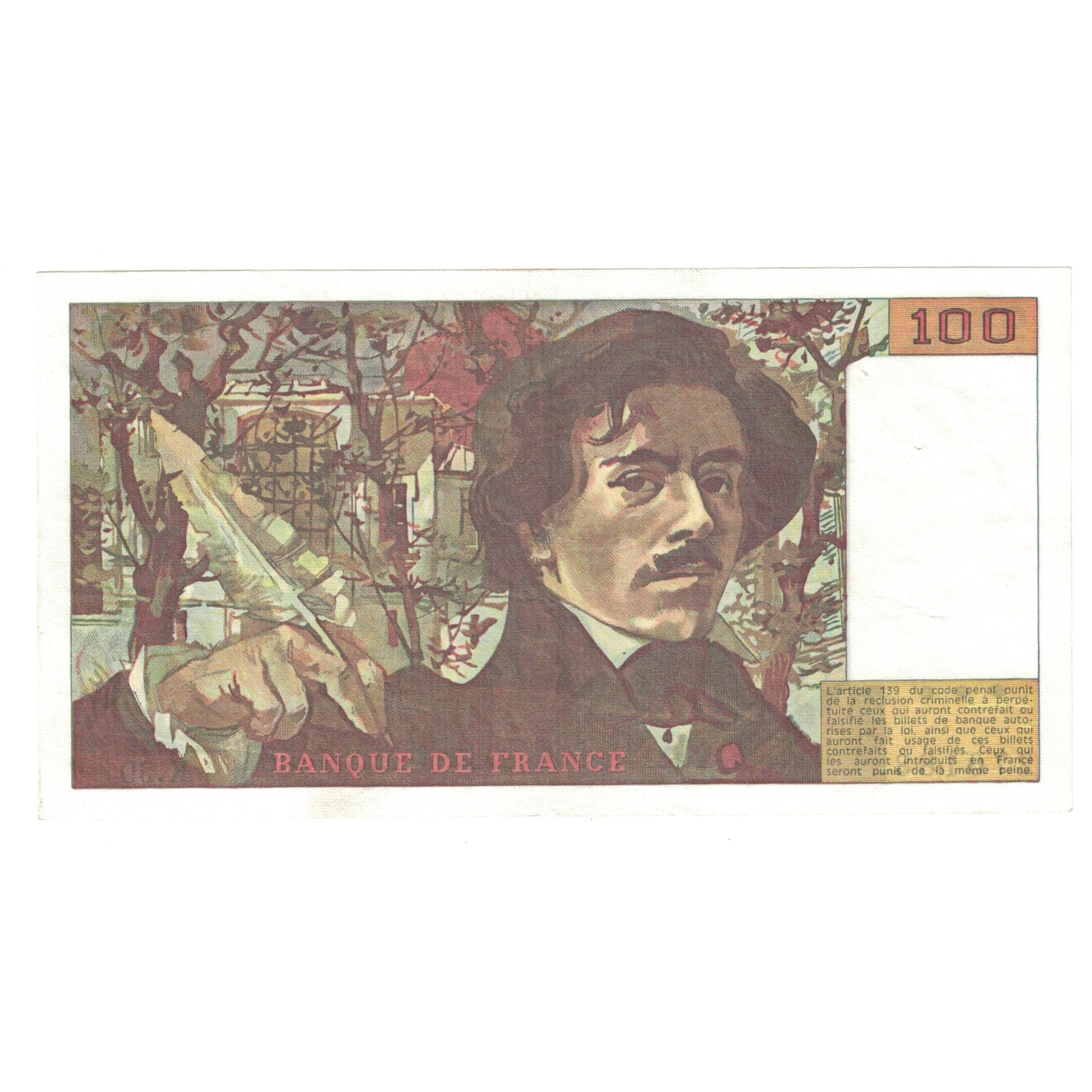 Francja, 100 Francs, Delacroix, 1981, K.50, AU(50-53), Fayette:69.5, KM:154b