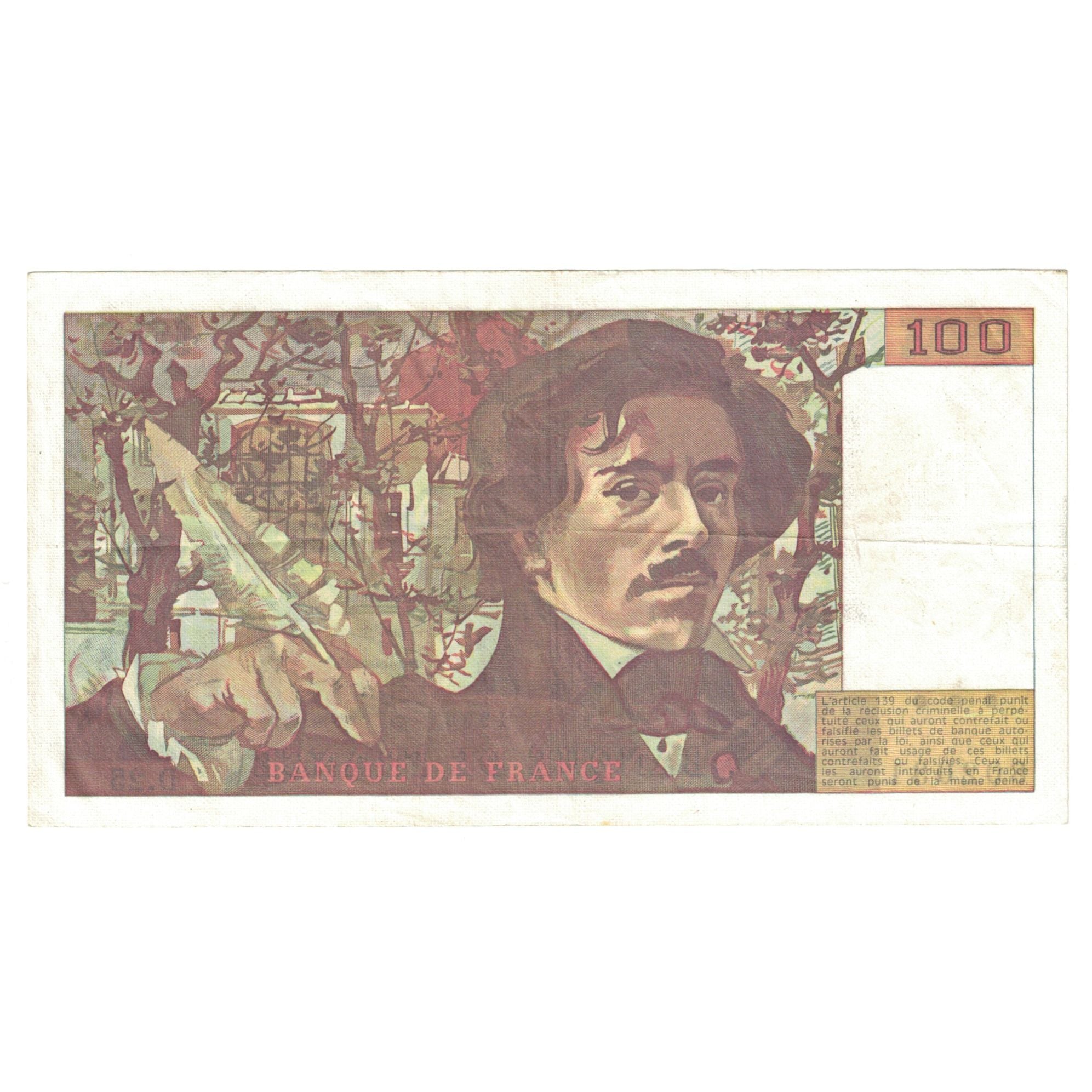França, 100 Francs, Delacroix, 1980, D.25, UNC(60-62), Fayette:69.04a, KM:154b