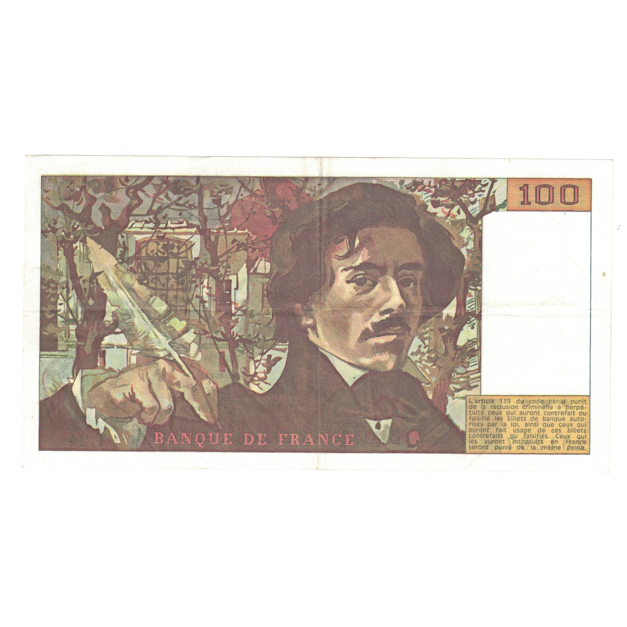 France, 100 Francs, Delacroix, 1980, T.24, AU(55-58), Fayette:69.04a, KM:154b