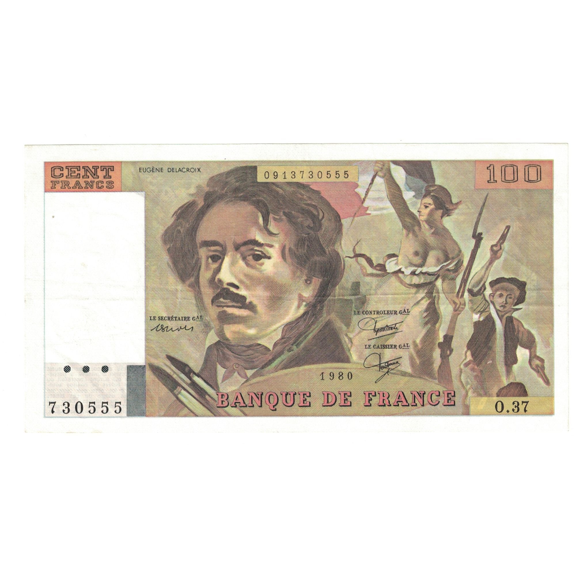 Francja, 100 Francs, Delacroix, 1980, O.37, UNC(63), Fayette:69.04b, KM:154b