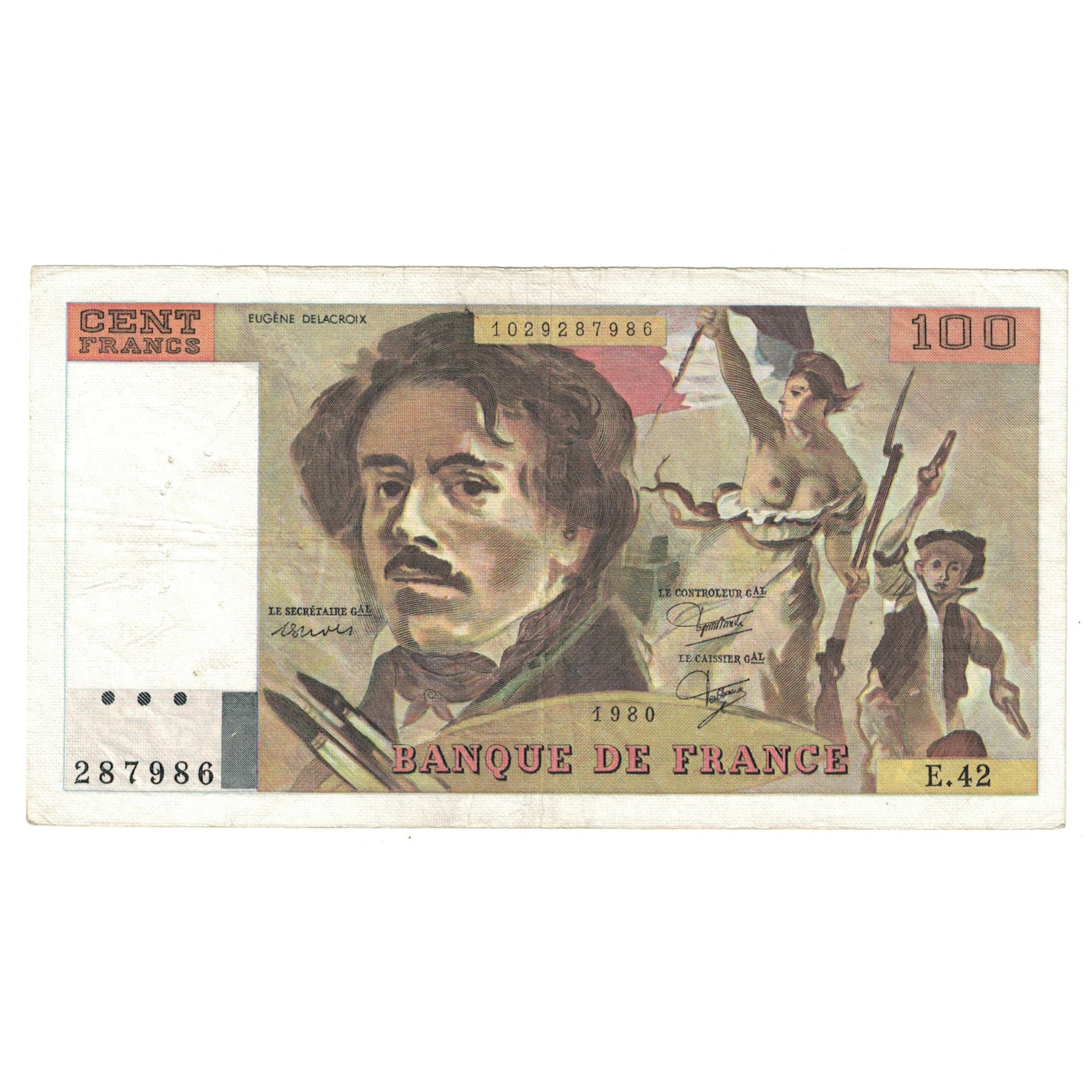 Francja, 100 Francs, Delacroix, 1980, E.42, AU(50-53), Fayette:69.04b, KM:154b