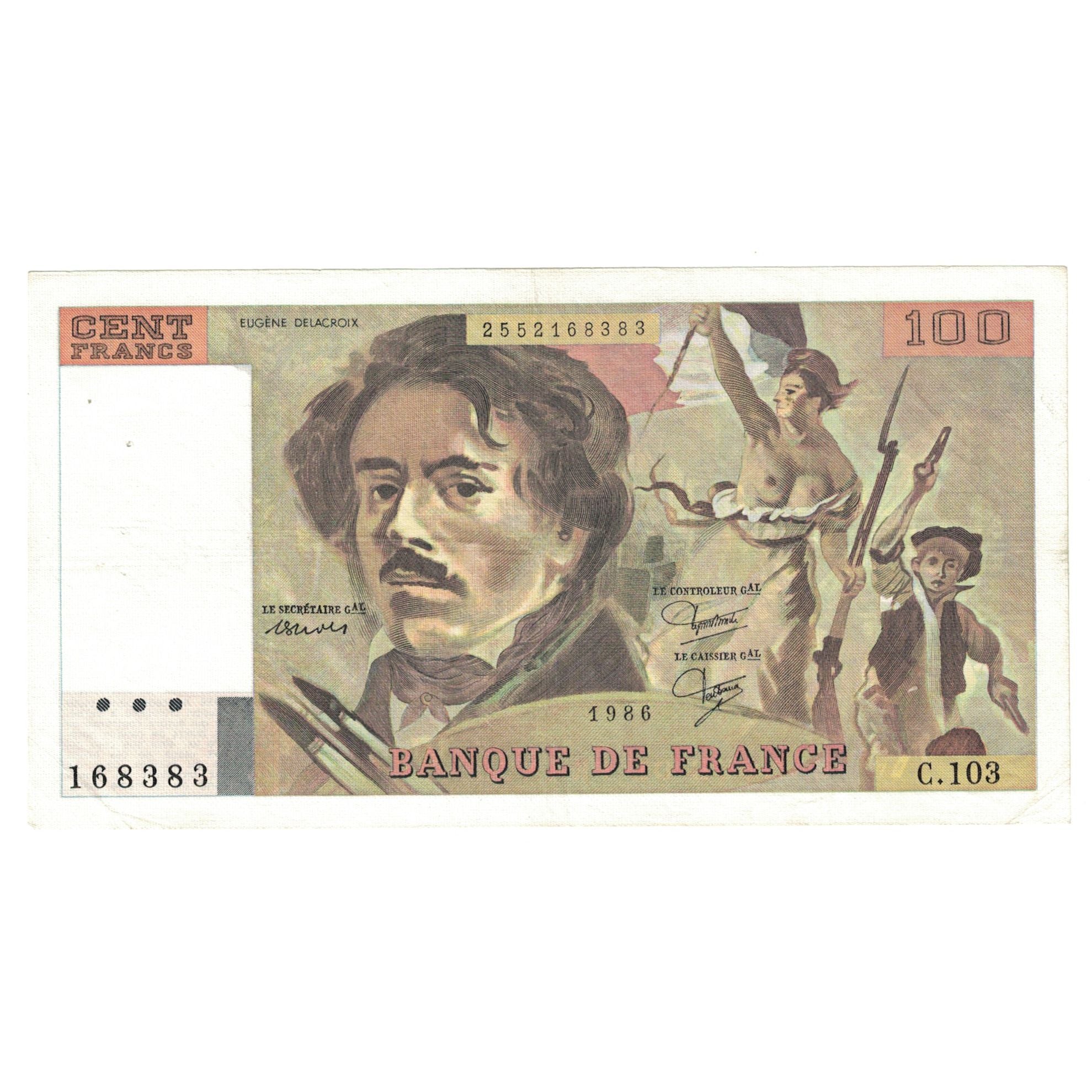 França, 100 Francs, Delacroix, 1986, C.103, UNC(60-62), Fayette:69.10, KM:154b