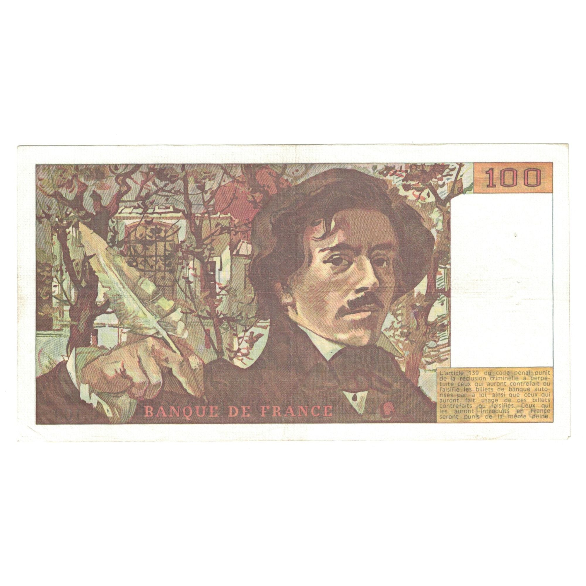 França, 100 Francs, Delacroix, 1986, C.103, UNC(60-62), Fayette:69.10, KM:154b