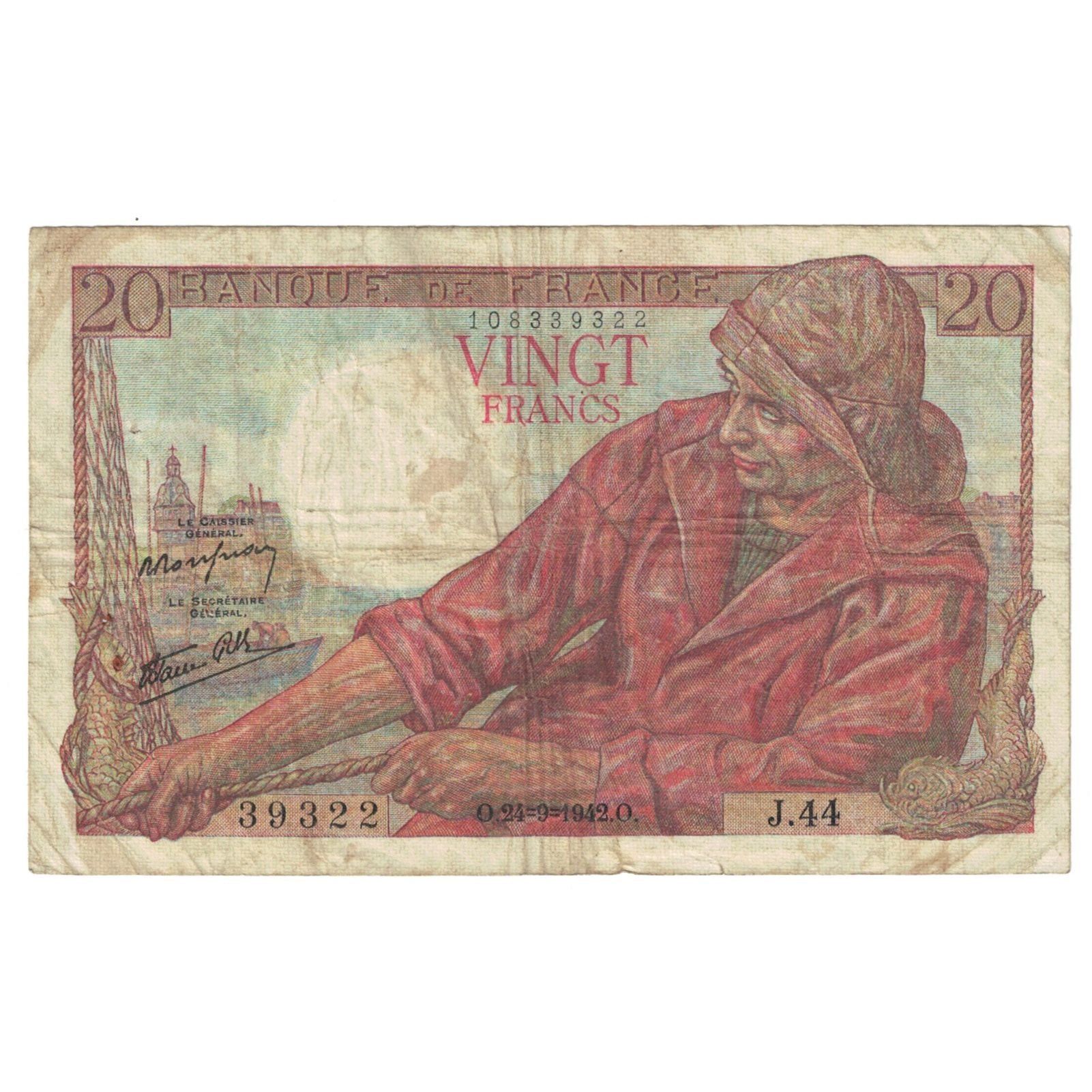 Frankreich, 20 Francs, Pêcheur, 1942, J.44, S, Fayette:13.3, KM:100a