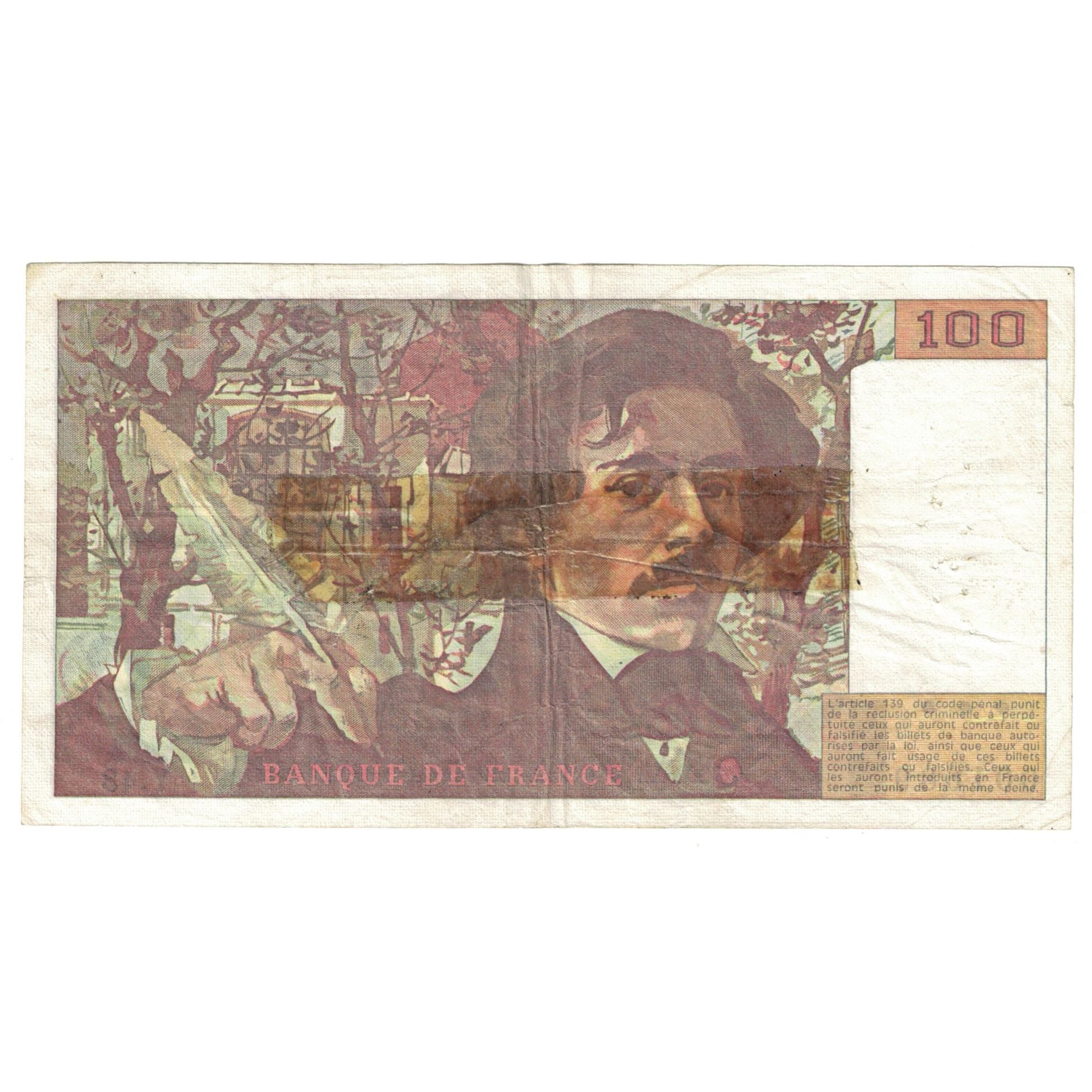France, 100 Francs, Delacroix, 1981, Y.43, AG(1-3), Fayette:69.5, KM:154b