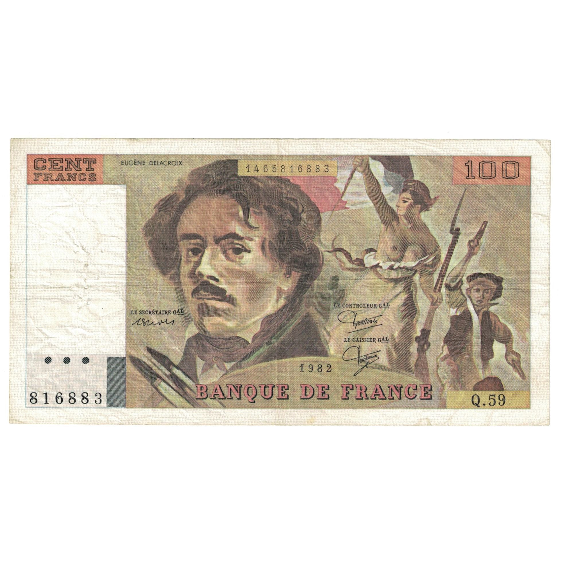 Francja, 100 Francs, Delacroix, 1982, Q.59, AU(50-53), Fayette:69.6, KM:154b