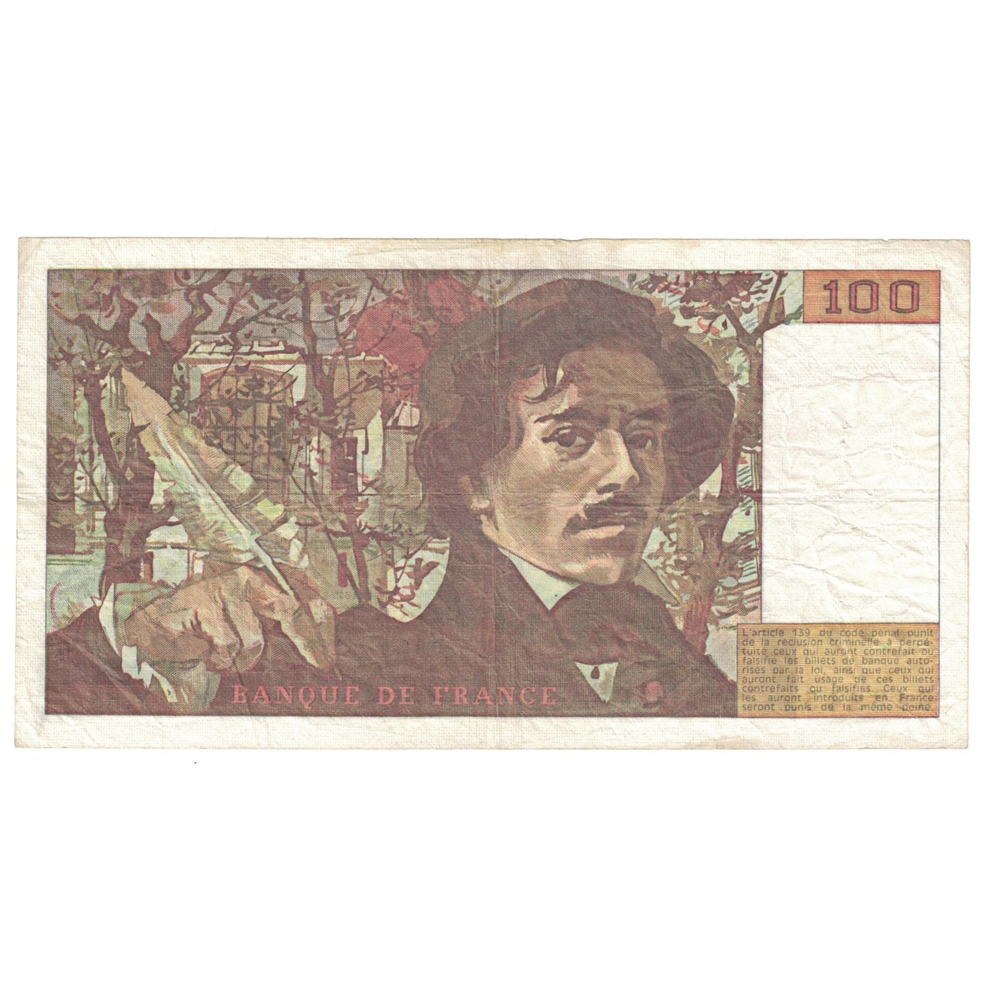 França, 100 Francs, Delacroix, 1982, Y.58, AU(50-53), Fayette:69.6, KM:154b