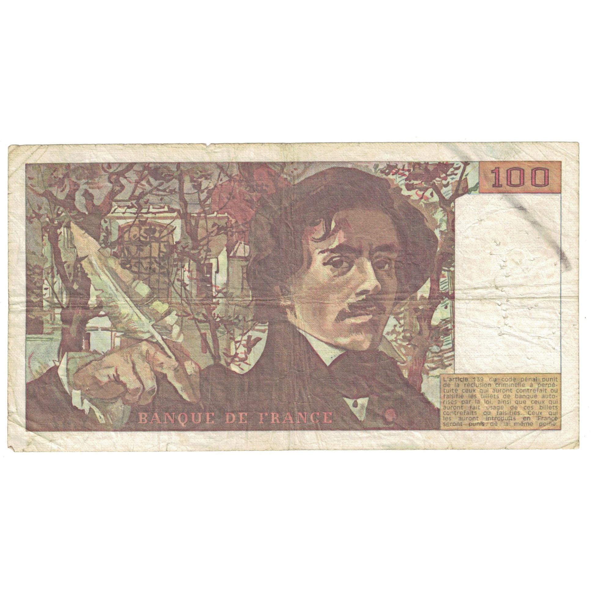 France, 100 Francs, Delacroix, 1982, Y.62, VG(8-10), Fayette:69.6, KM:154b