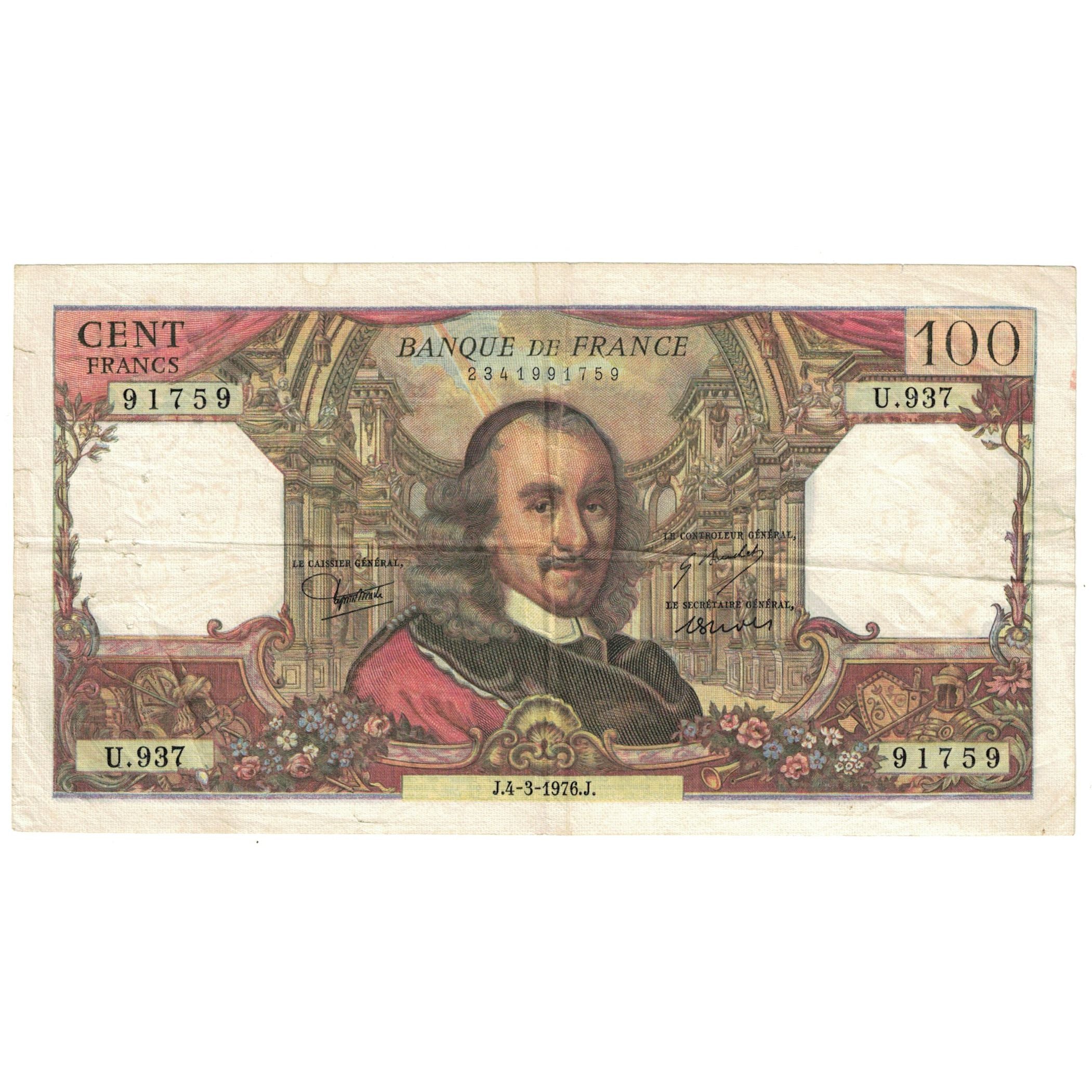 France, 100 Francs, Corneille, 1976, U.937, TB+, Fayette:65.52, KM:149f