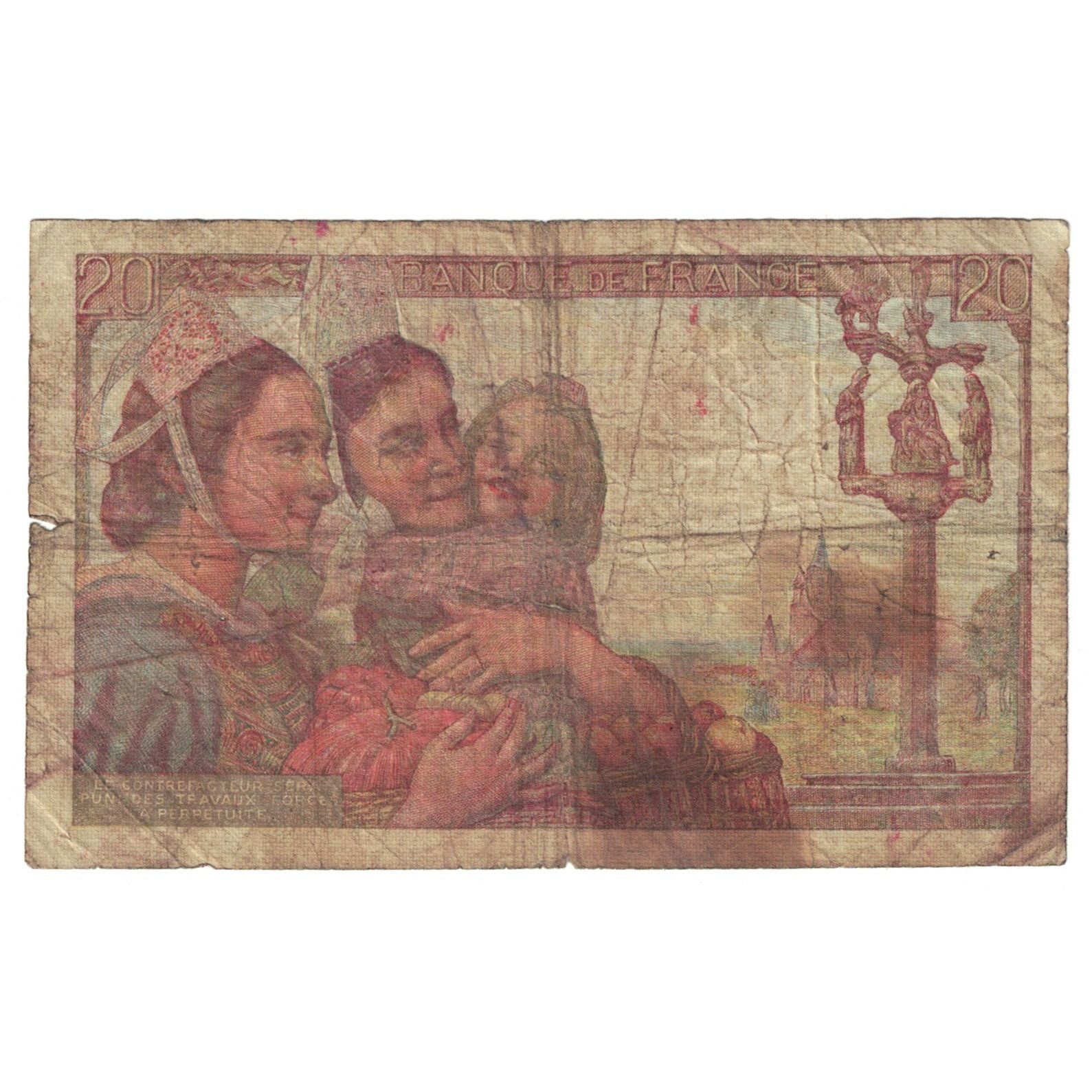 França, 20 Francs, Pêcheur, 1945, V.143, AG(1-3), Fayette:13.10, KM:100b