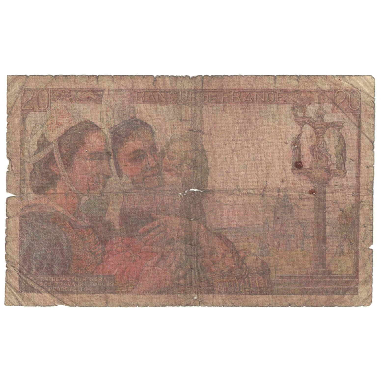 França, 20 Francs, Pêcheur, 1942, G.23, AG(1-3), Fayette:13.2, KM:100a