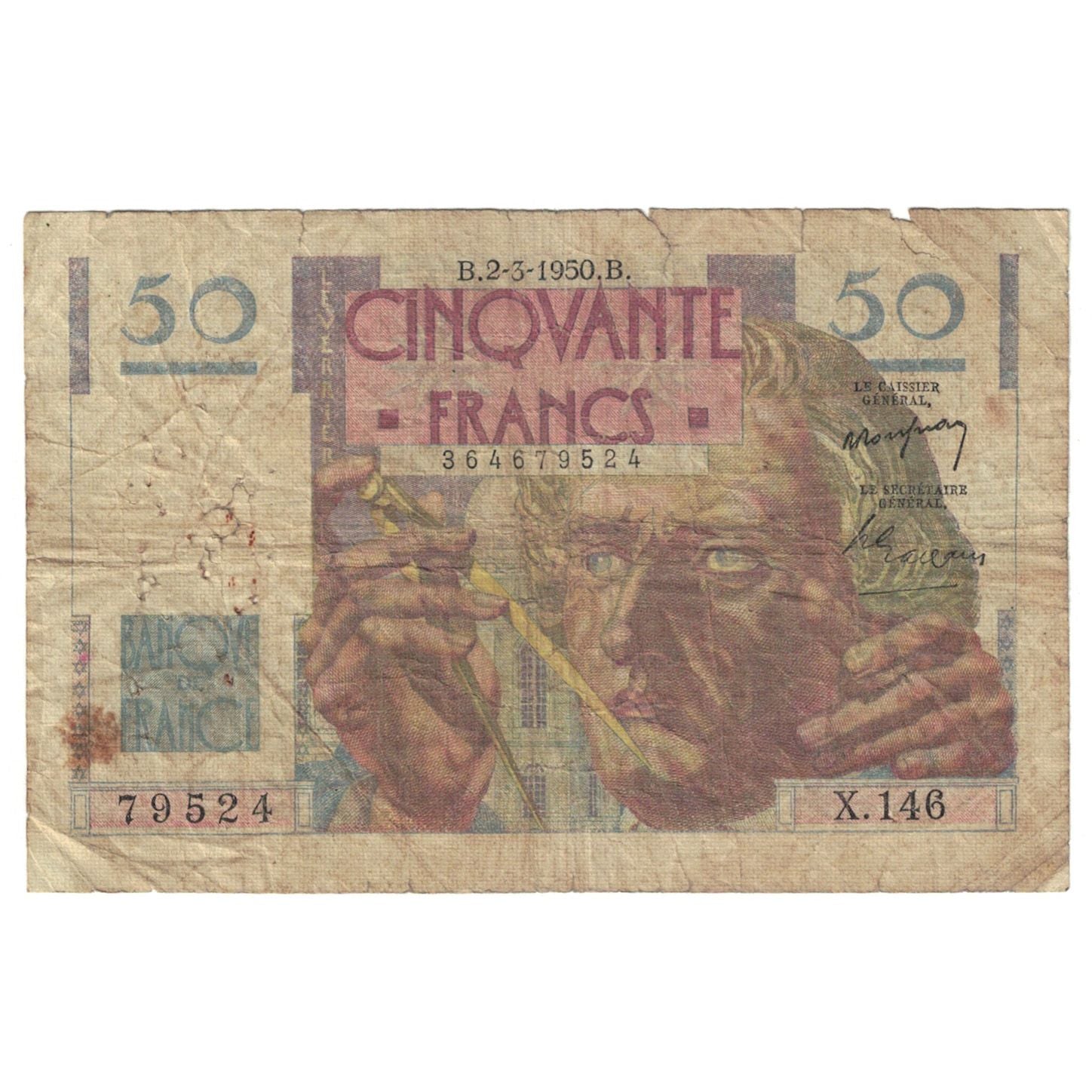 Frankreich, 50 Francs, Le Verrier, 1950, X.146, GE, Fayette:20.14, KM:127b