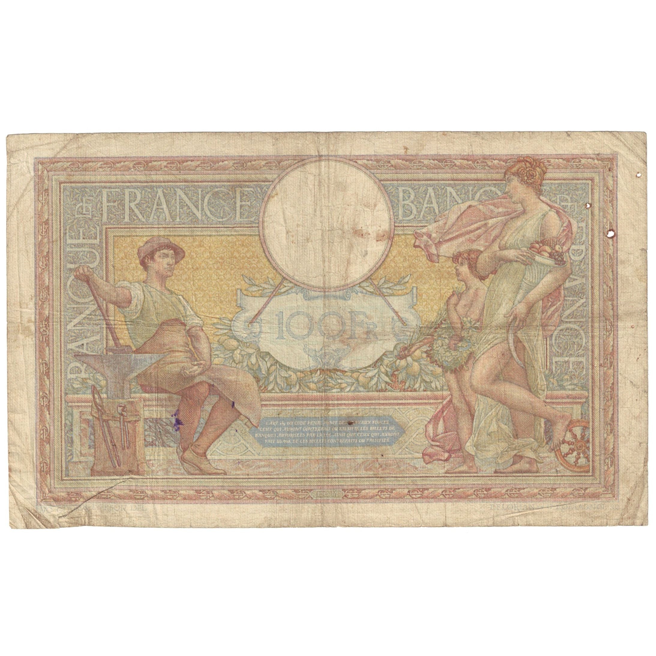 France, 100 Francs, Luc Olivier Merson, 1939, W.64066, B+, Fayette:25.41, KM:86b