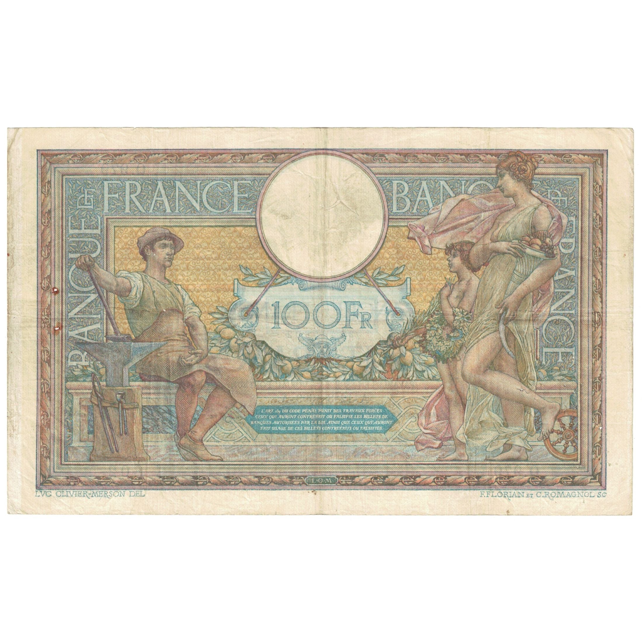 Frankrijk, 100 Francs, Luc Olivier Merson, 1909, Q.979, TB+, Fayette:23.01