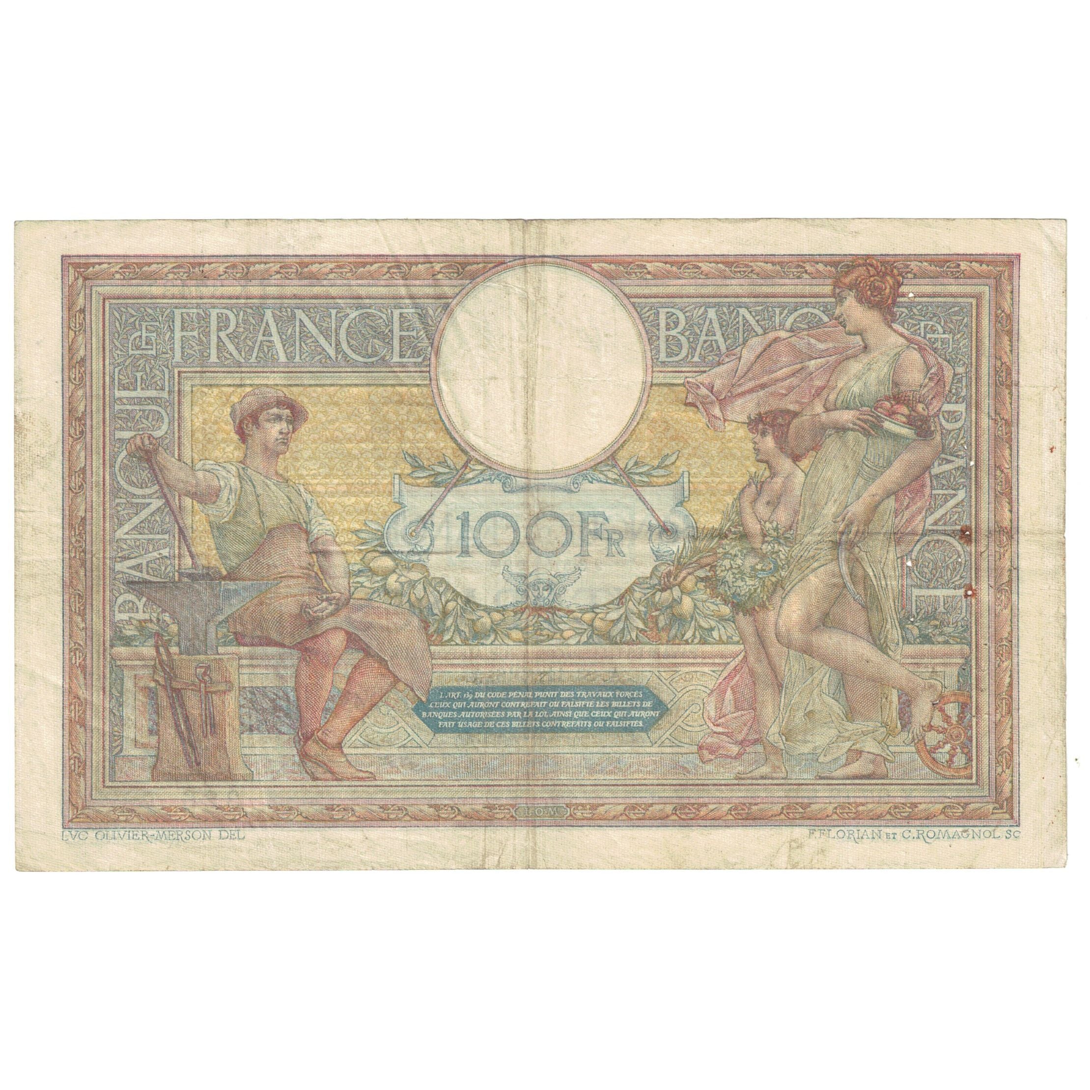 Frankreich, 100 Francs, Luc Olivier Merson, 1916, X.3743, S, Fayette:23.08