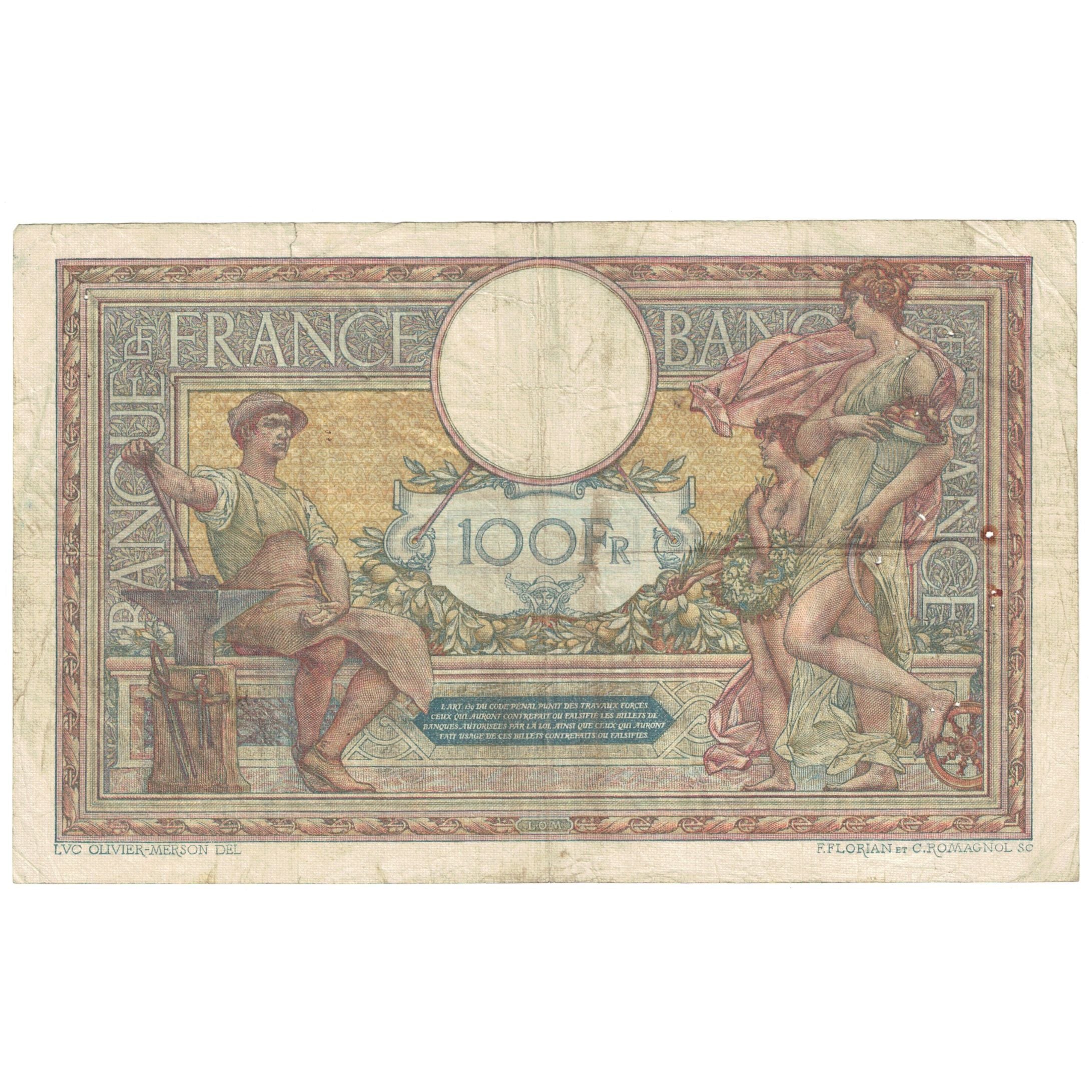 Francja, 100 Francs, Luc Olivier Merson, 1919, V.5464, VG(8-10), Fayette:23.11