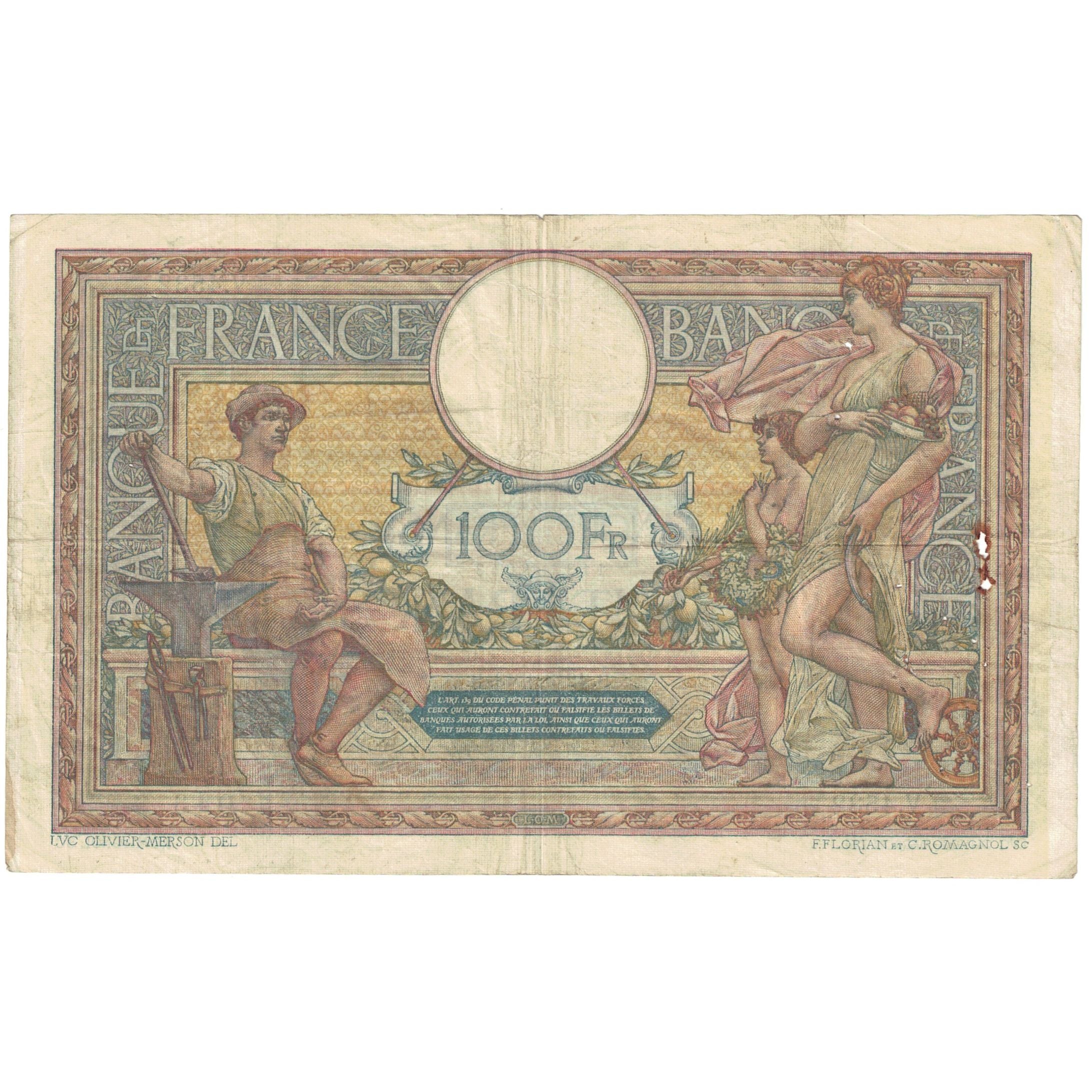 Francia, 100 Francs, Luc Olivier Merson, 1918, V.4532, B, Fayette:23.10, KM:71a
