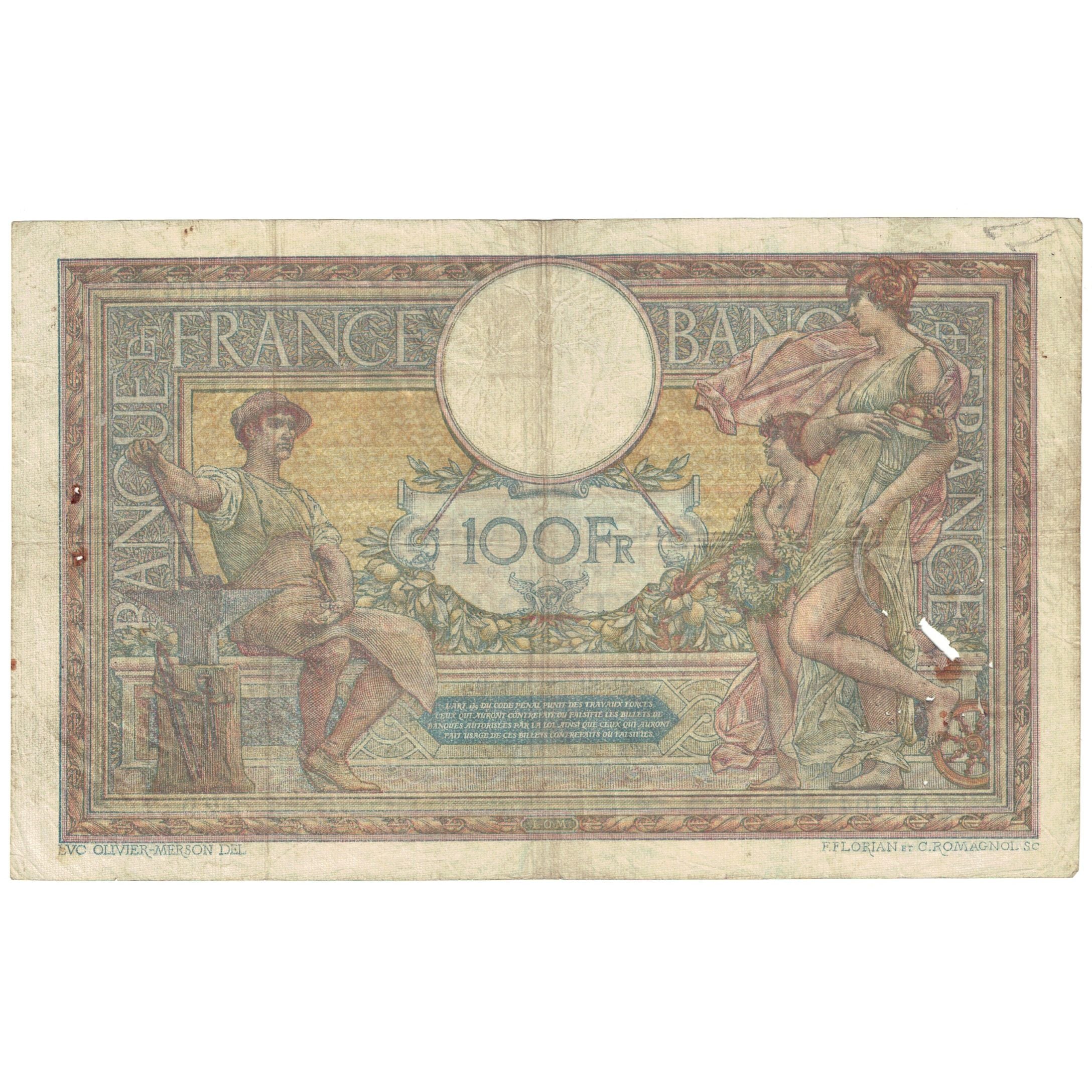 Francia, 100 Francs, Luc Olivier Merson, 1918, Q.5404, MC, Fayette:23.10, KM:71a