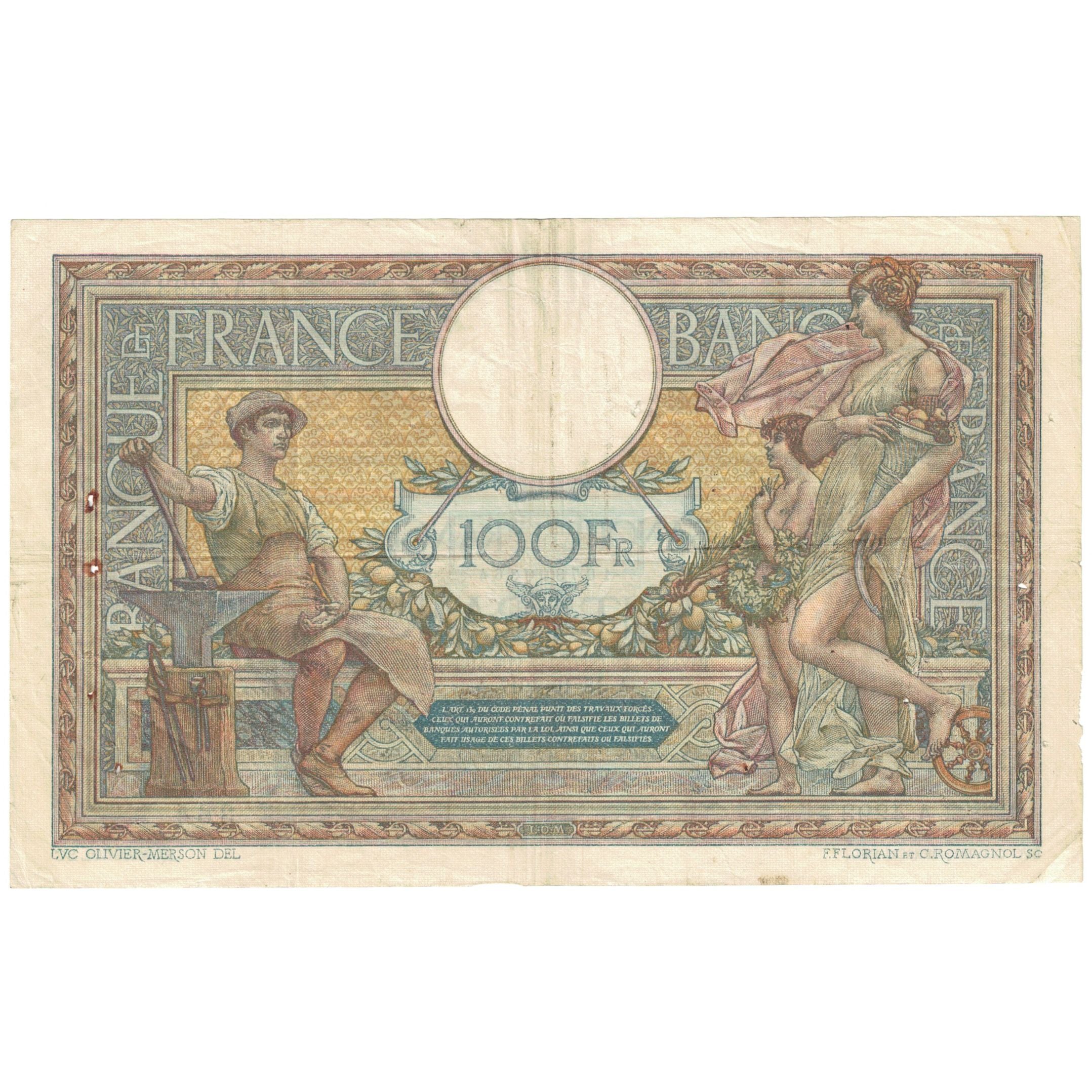 France, 100 Francs, Luc Olivier Merson, 1917, A.4293, TB+, Fayette:23.9, KM:71a