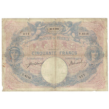 France, 50 Francs, Bleu et Rose, 1921, Y.4116, VG(8-10), Fayette:14.24, KM:64e