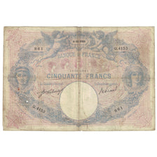 France, 50 Francs, Bleu et Rose, 1911, Q.4153, VG(8-10), Fayette:14.24, KM:64e