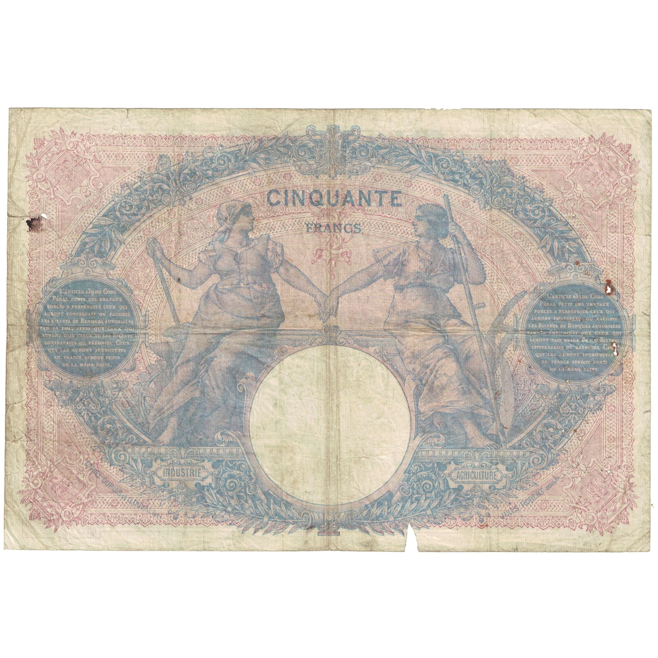 Francia, 50 Francs, Bleu et Rose, 1913, N.4730, B, Fayette:14.26, KM:64e
