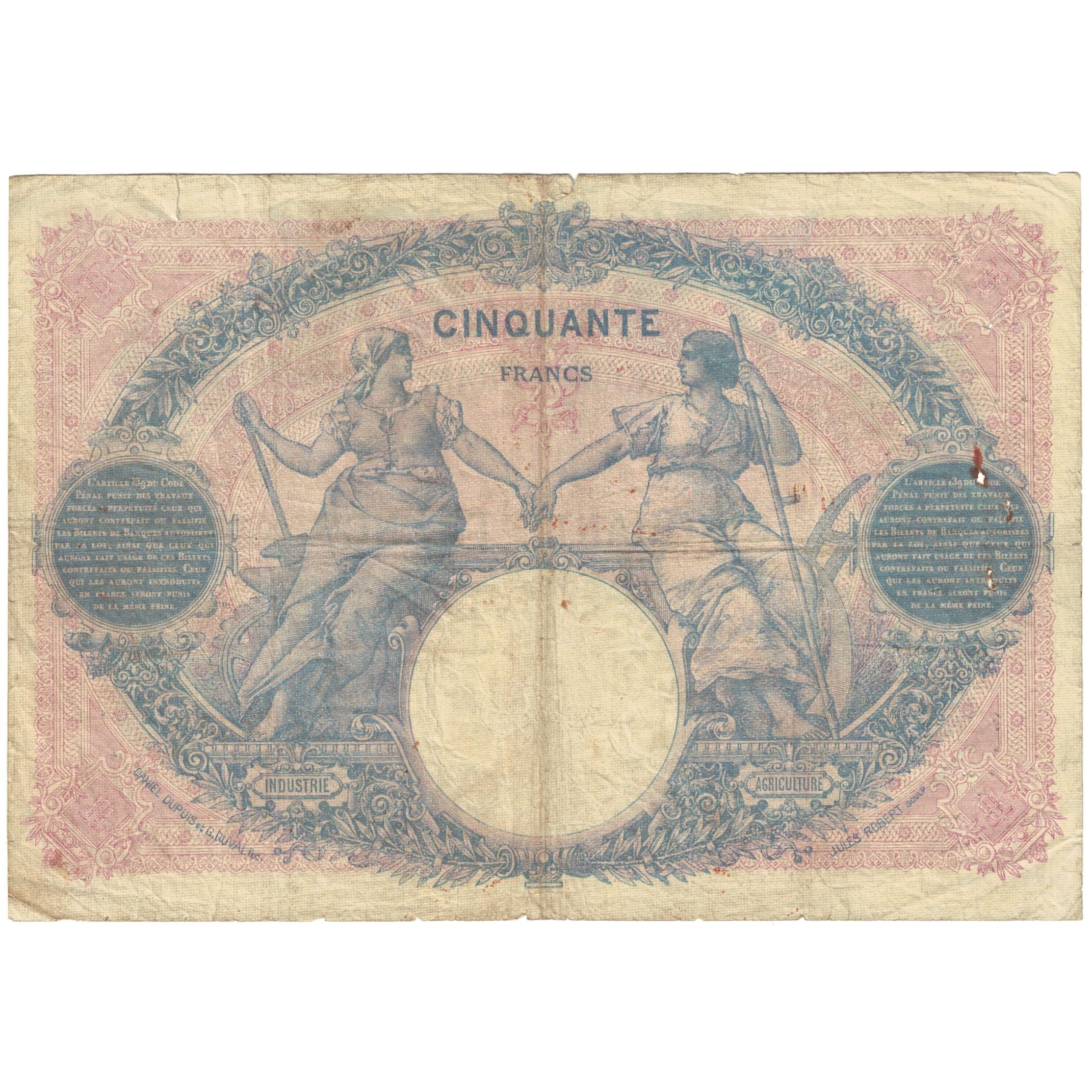 France, 50 Francs, Bleu et Rose, 1920, P.8729, F(12-15), Fayette:14.33, KM:64f