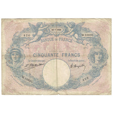 France, 50 Francs, Bleu et Rose, 1924, W.10895, VG(8-10), Fayette:14.37, KM:64g