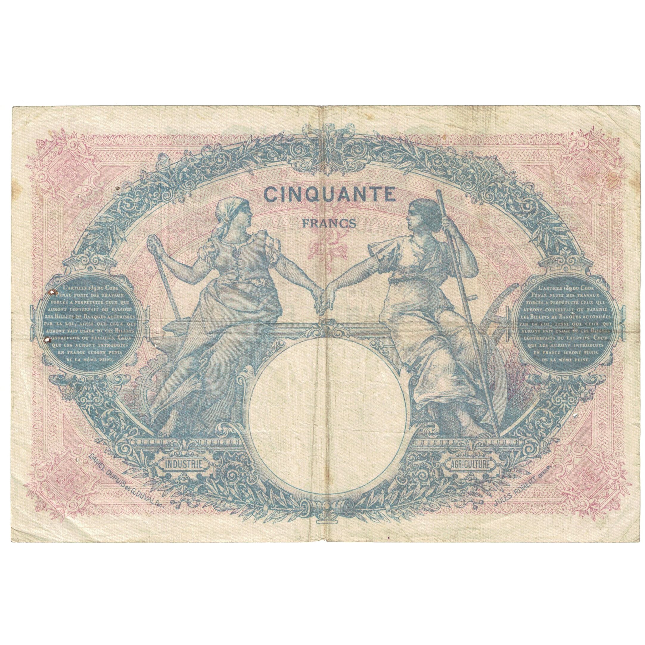 France, 50 Francs, Bleu et Rose, 1925, T.11637, VF(20-25), Fayette:14.38, KM:64g