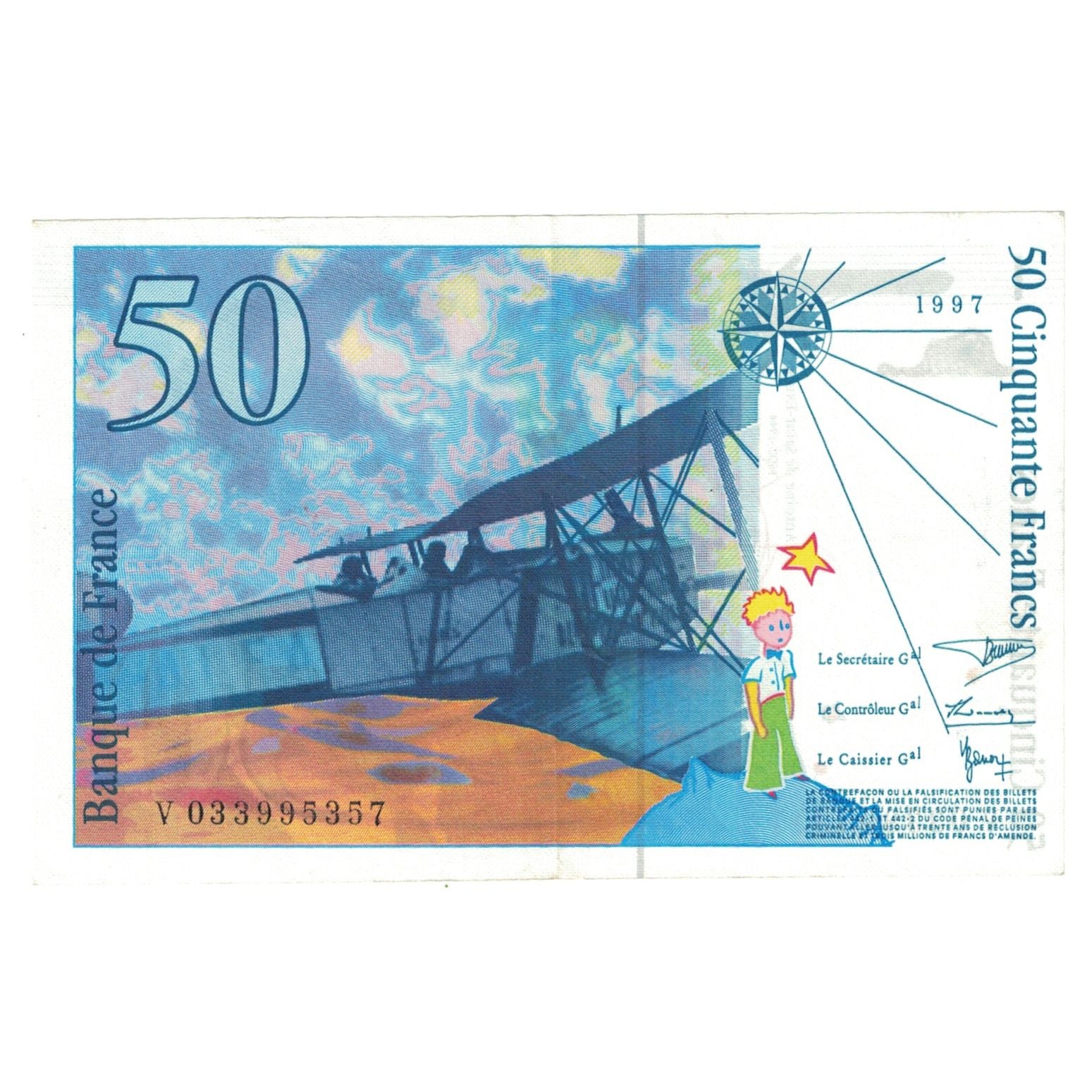 Frankrijk, 50 Francs, St Exupéry, 1997, V.033, SPL, Fayette:73.4, KM:157Ad
