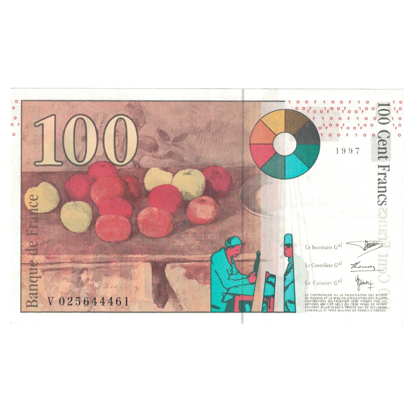 France, 100 Francs, Cézanne, 1997, V.025, UNC(65-70), Fayette:74.01, KM:158a
