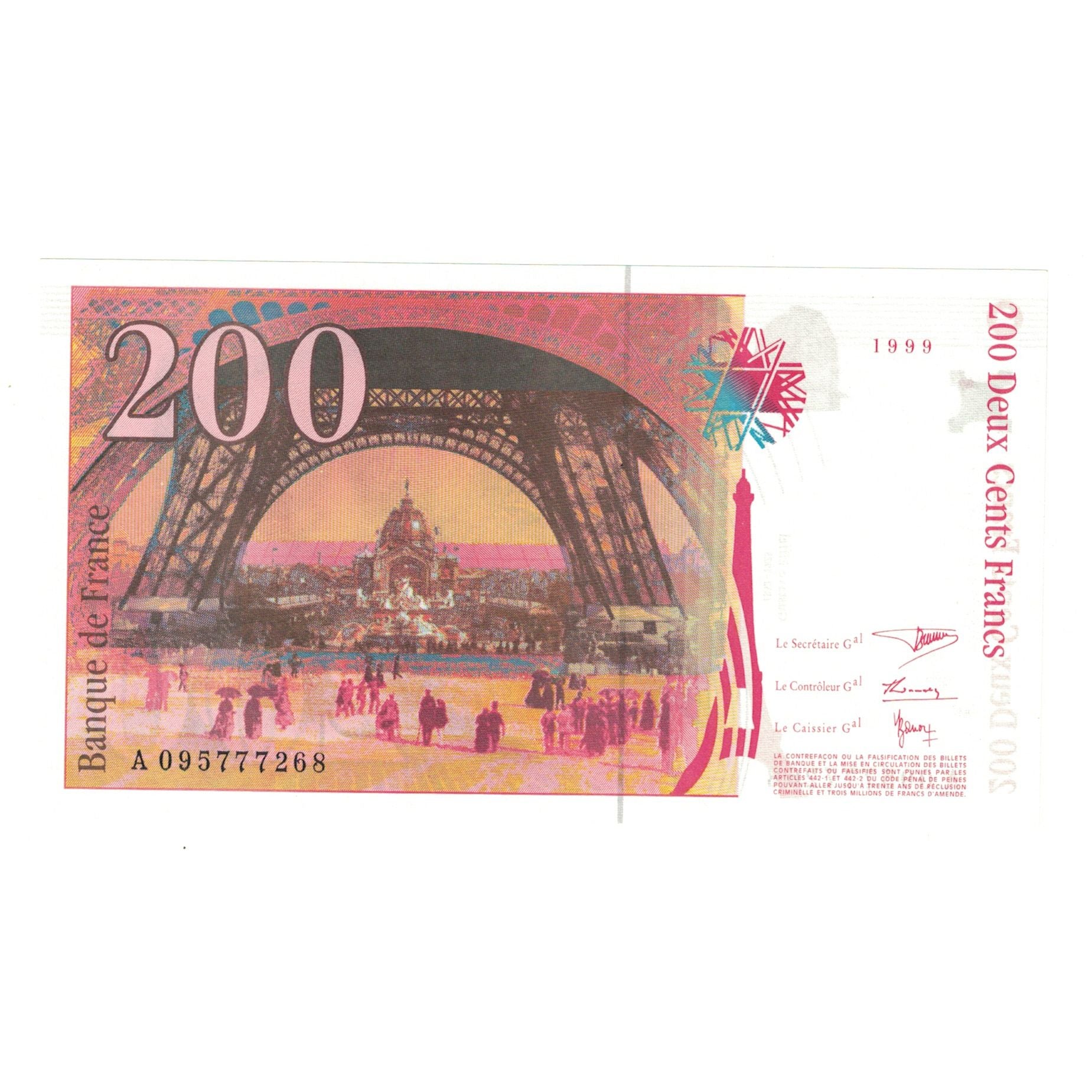 France, 200 Francs, Eiffel, 1999, A 095, UNC(65-70), Fayette:75.05, KM:159c