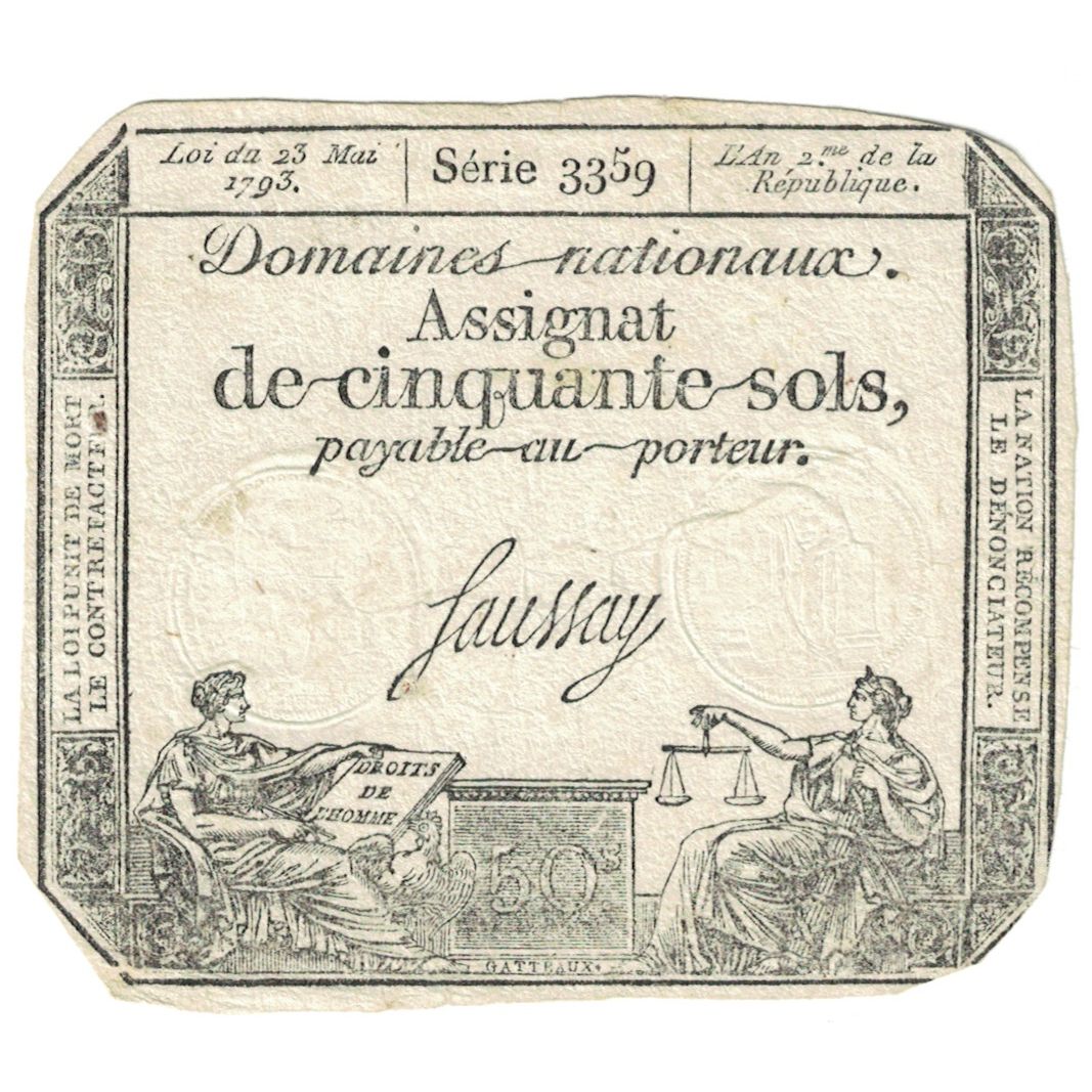 France, 50 Sols, 1793, Serie 3359, AU(55-58), KM:A70b
