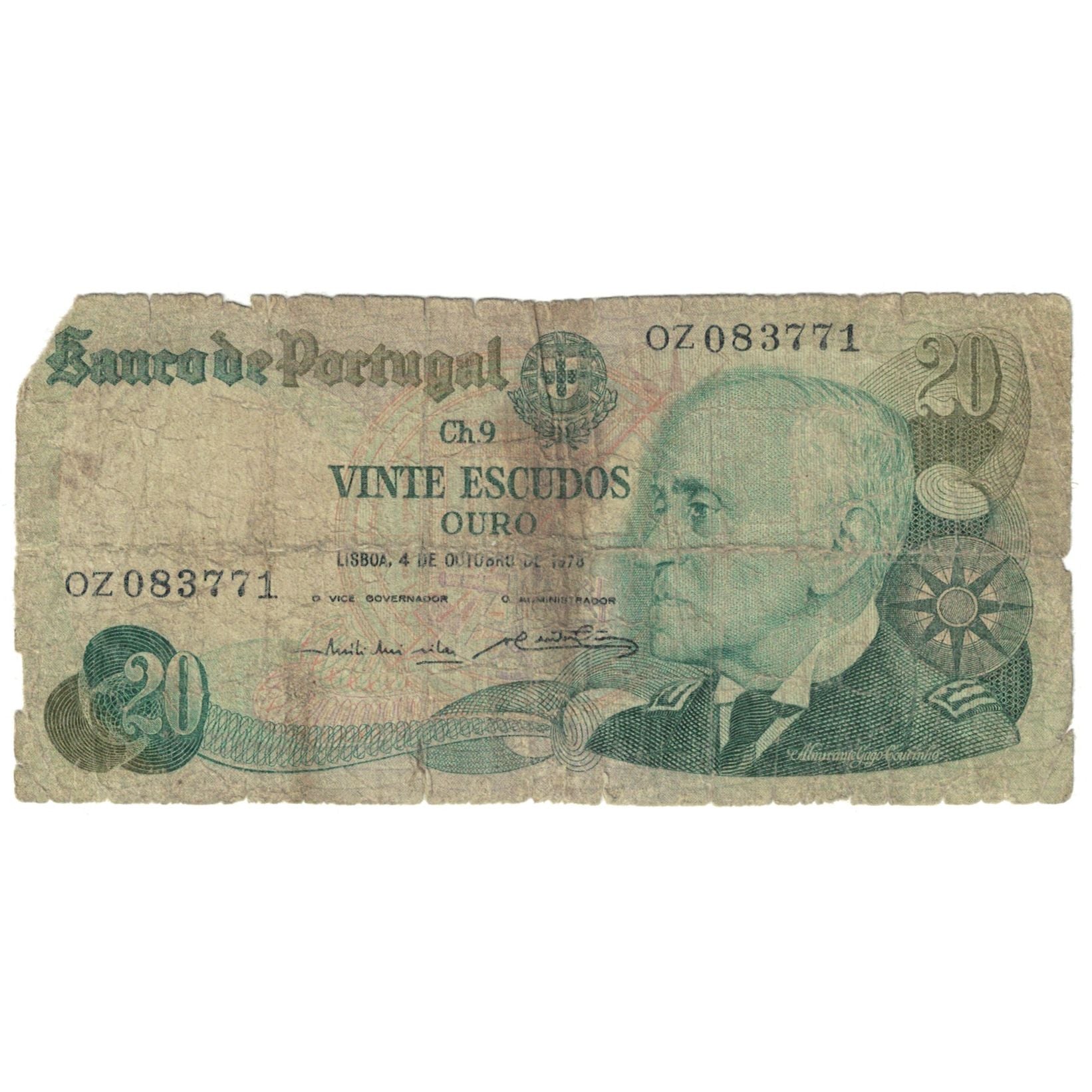 Geldschein, Portugal, 20 Escudos, 1978, 1978-10-04, KM:176b, GE