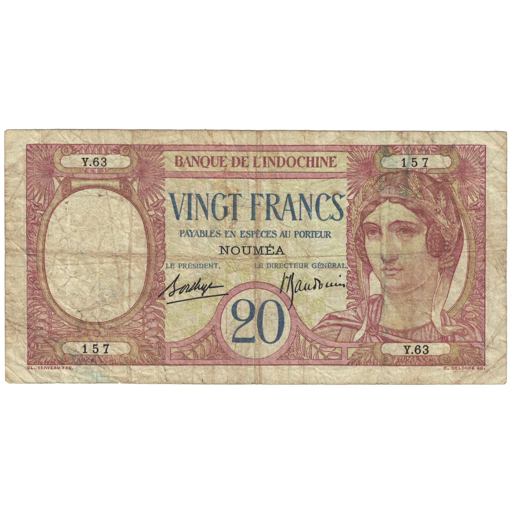 Banknote, New Caledonia, 20 Francs, Undated (1929), Undated (1929), KM:37b