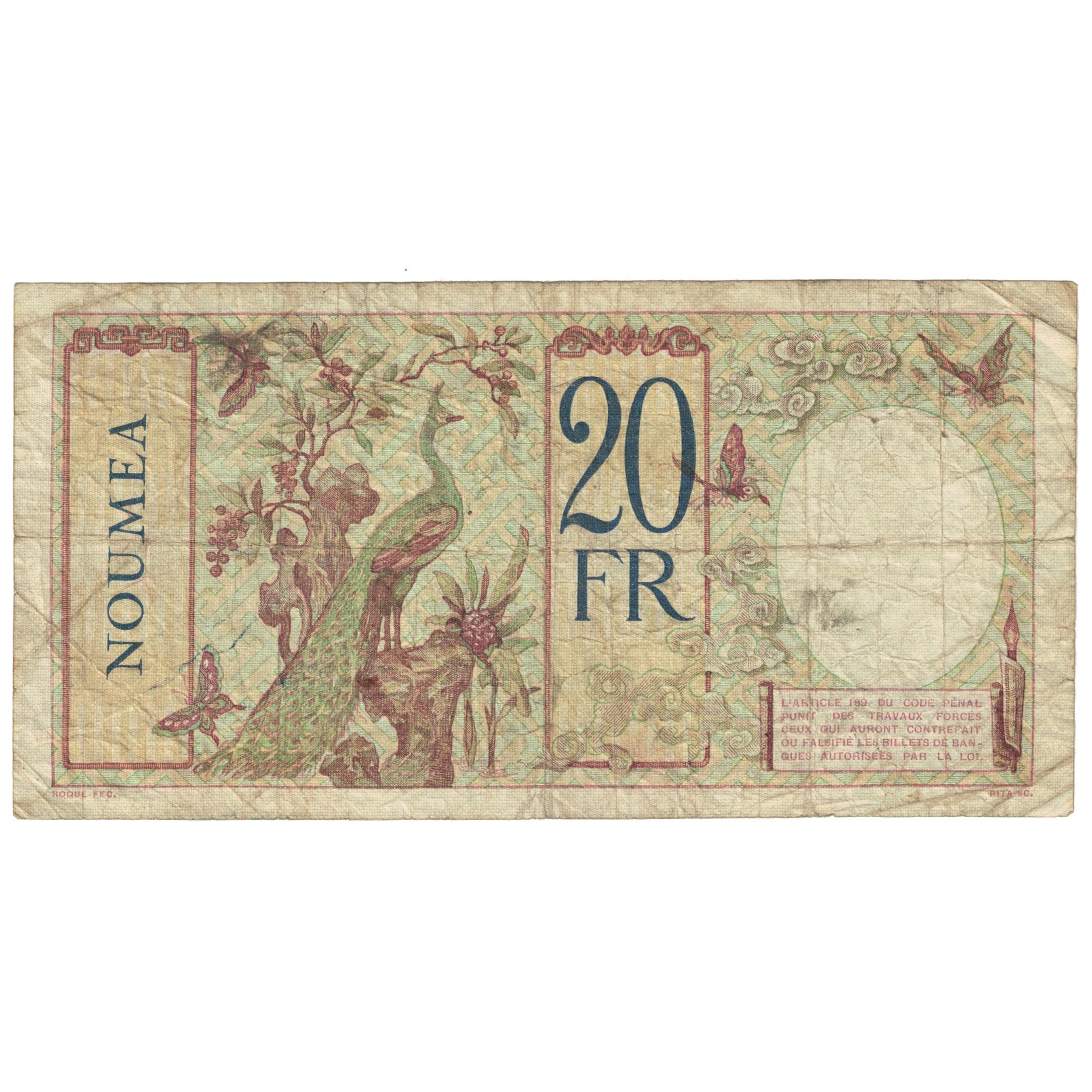 Banknote, New Caledonia, 20 Francs, Undated (1929), Undated (1929), KM:37b