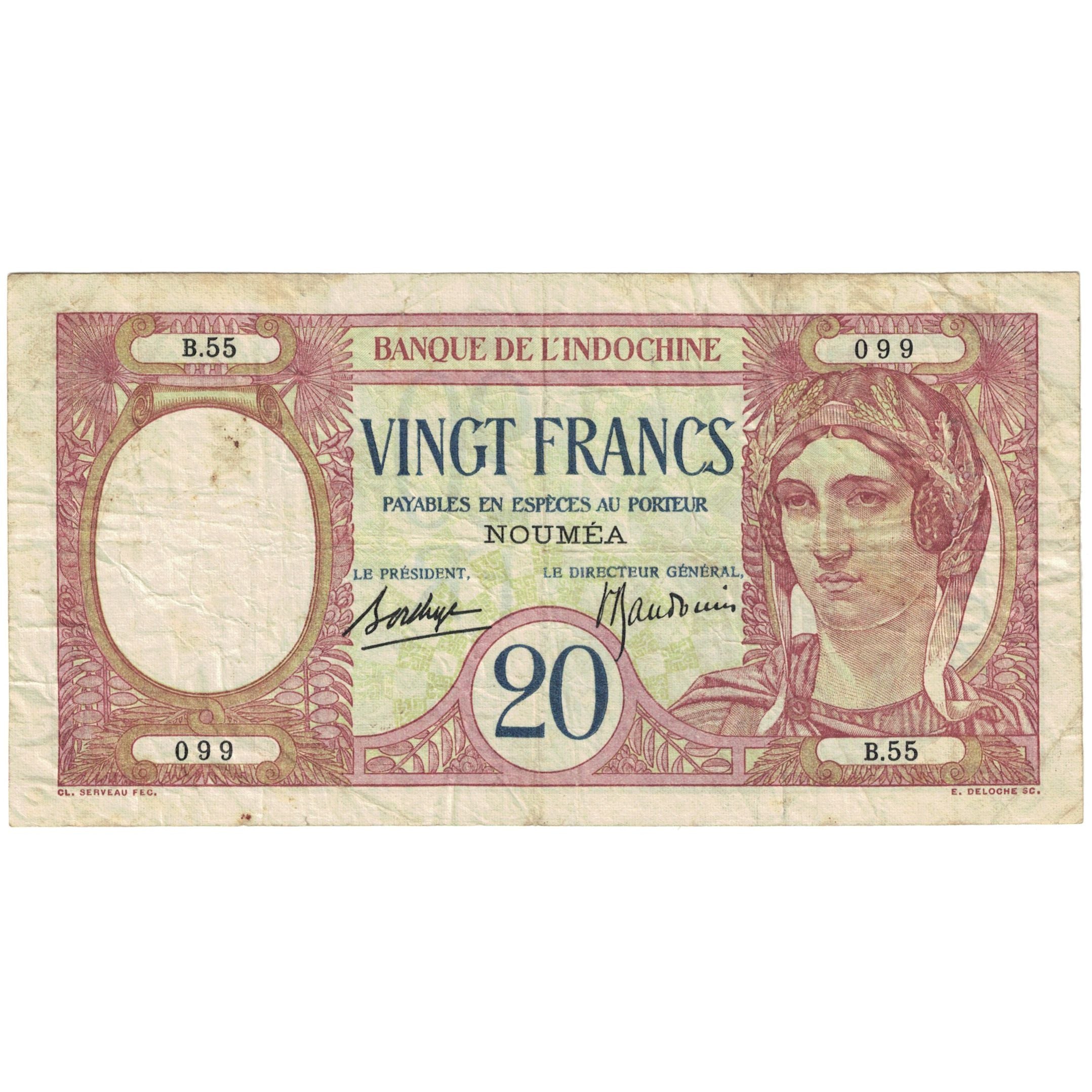 Banknote, New Caledonia, 20 Francs, Undated (1929), Undated (1929), KM:37b