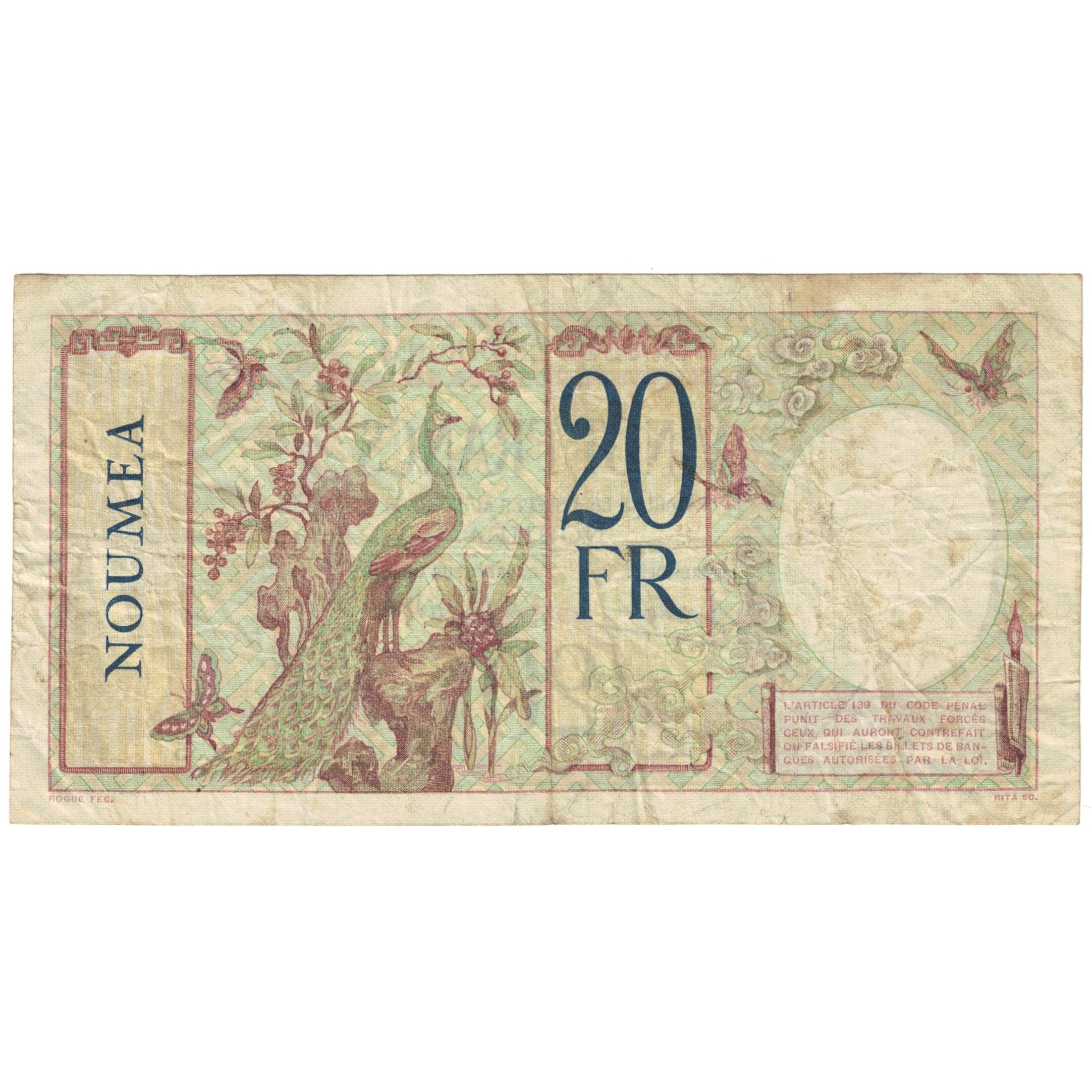 Banknote, New Caledonia, 20 Francs, Undated (1929), Undated (1929), KM:37b