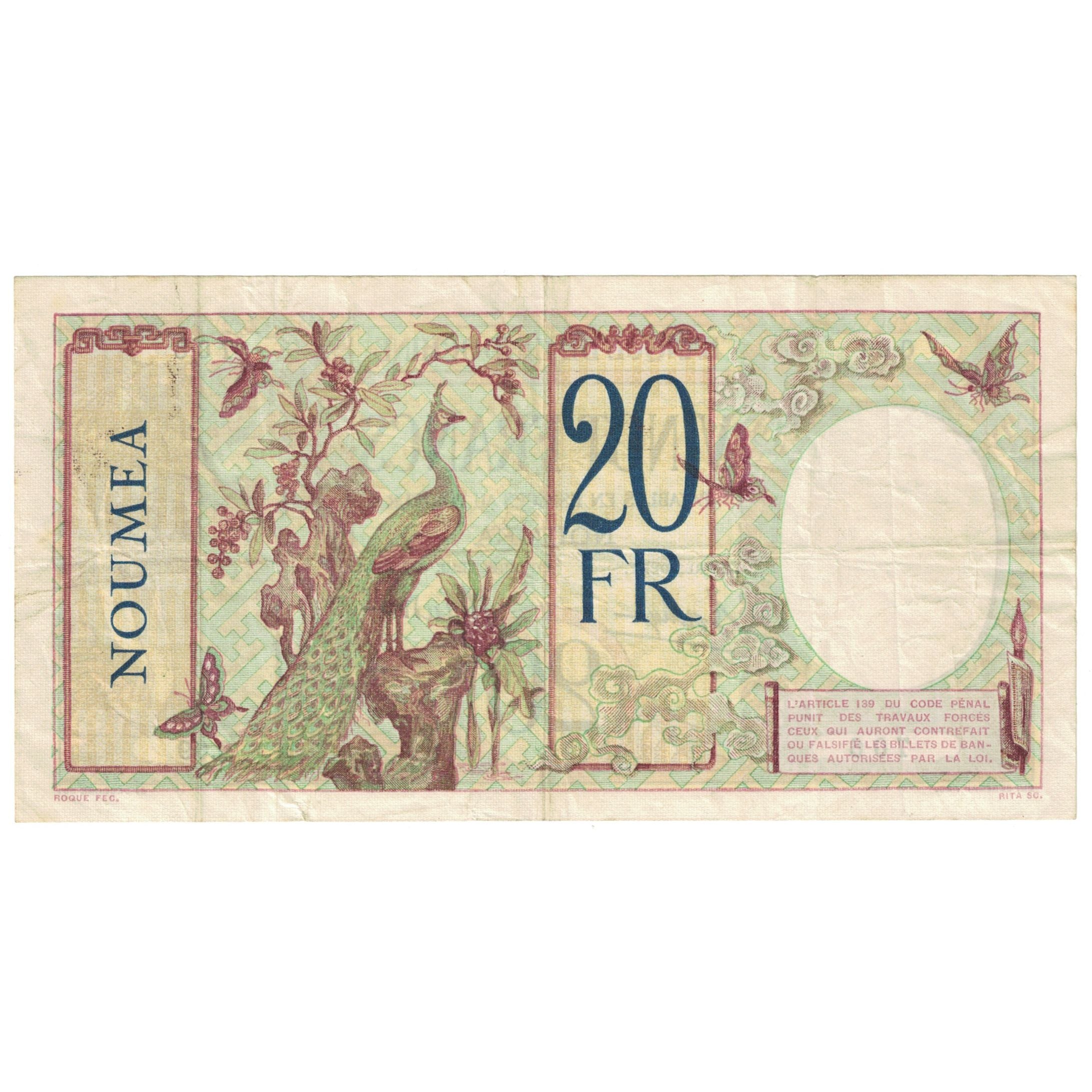Banknote, New Caledonia, 20 Francs, Undated (1929), Undated (1929), KM:37b