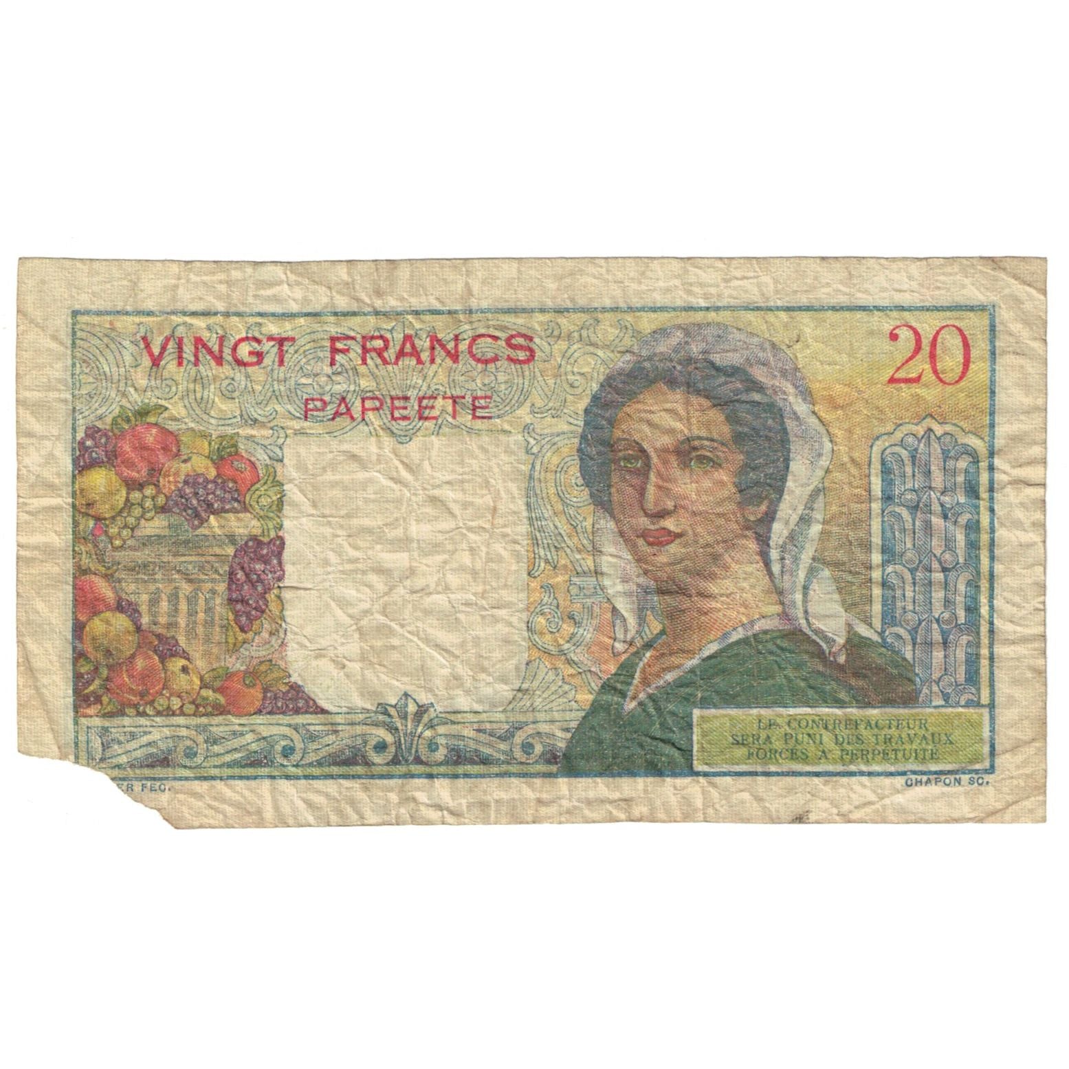Banconote, Tahiti, 20 Francs, Undated (1954-58), Undated (1954-58), KM:21b, D
