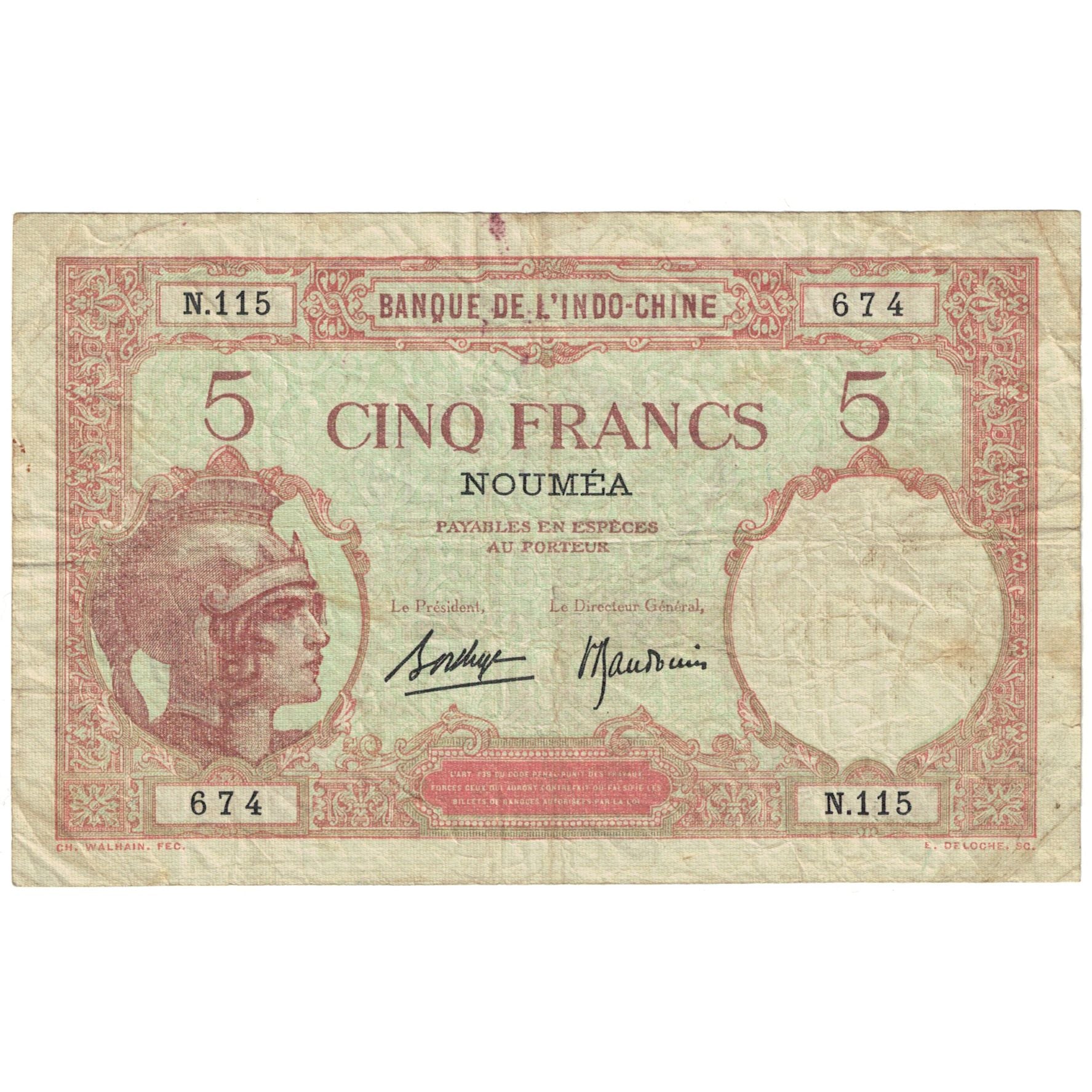 Banknote, New Caledonia, 5 Francs, Undated (1926), Undated (1926), KM:36b