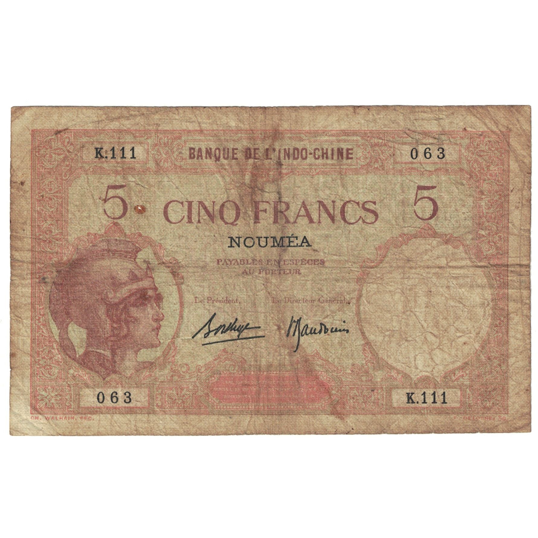 Banknote, New Caledonia, 5 Francs, Undated (1926), Undated (1926), KM:36b