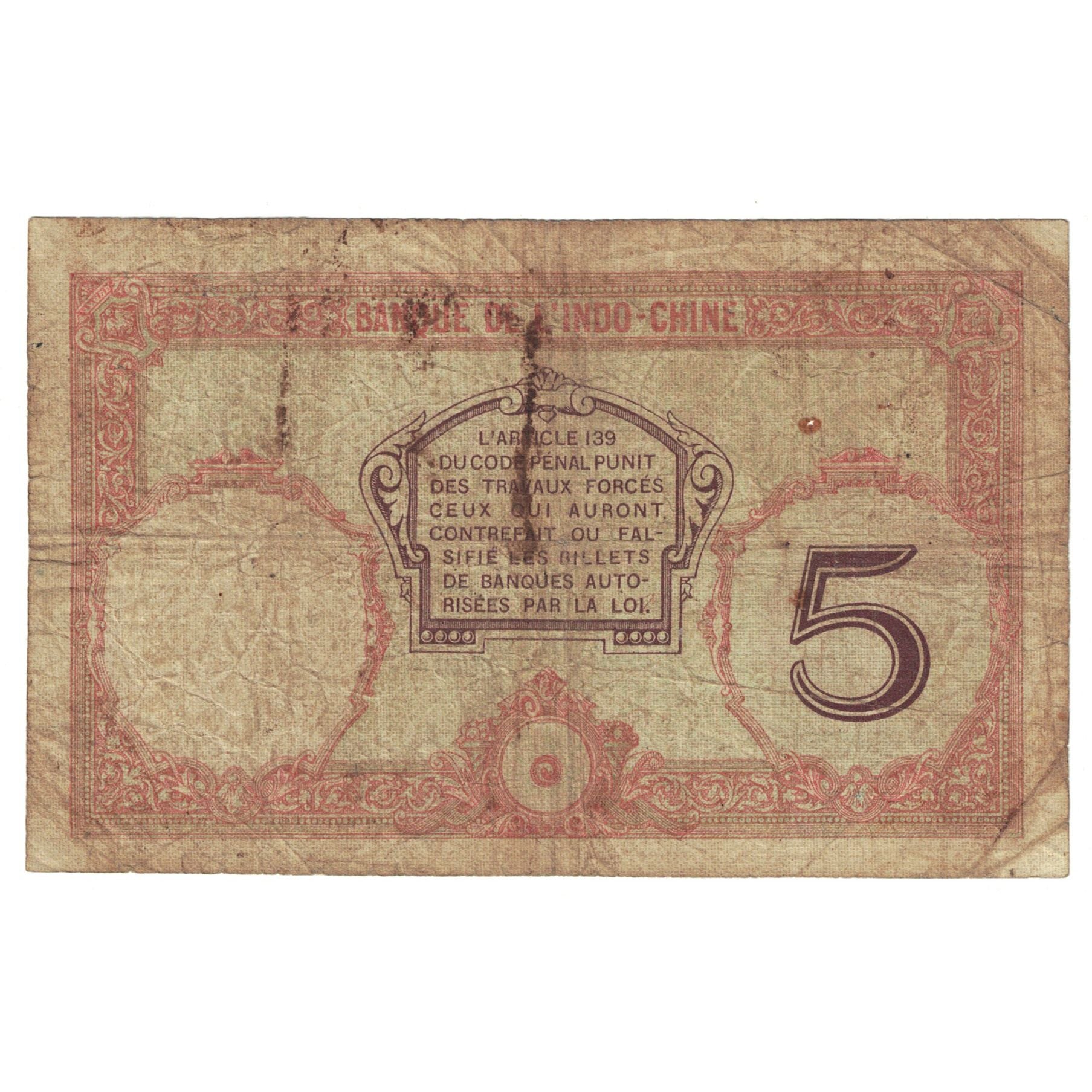 Banknote, New Caledonia, 5 Francs, Undated (1926), Undated (1926), KM:36b