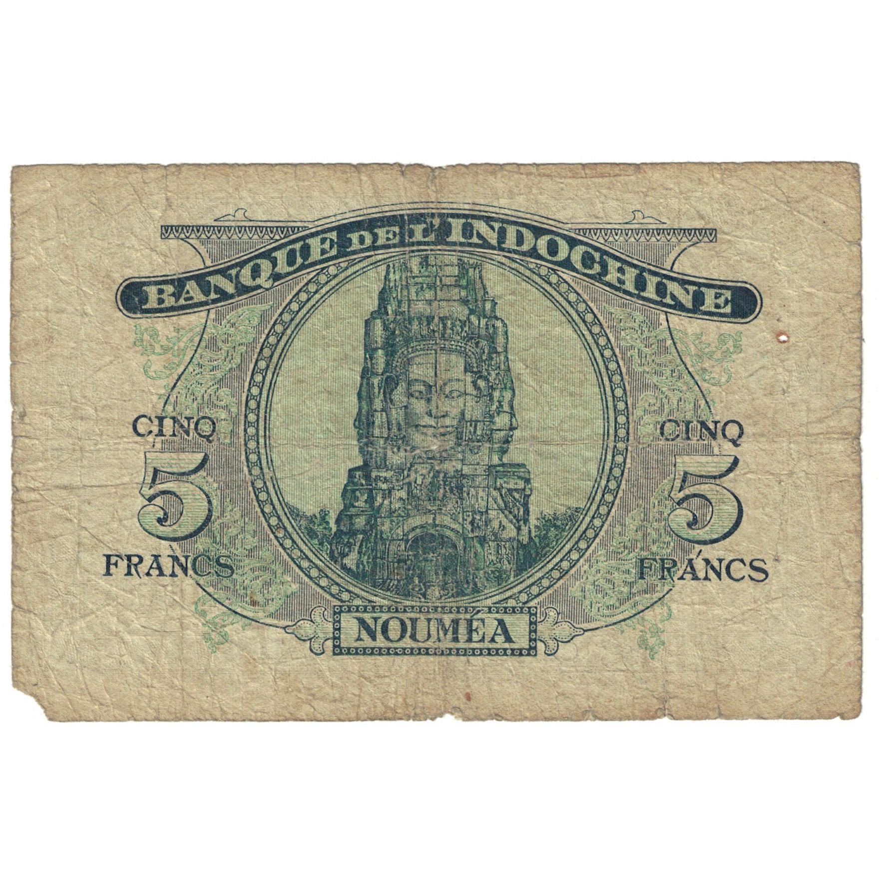 Nota, Novas Hébridas, 5 Francs, undated (1945), Undated (1945), KM:5, VG(8-10)