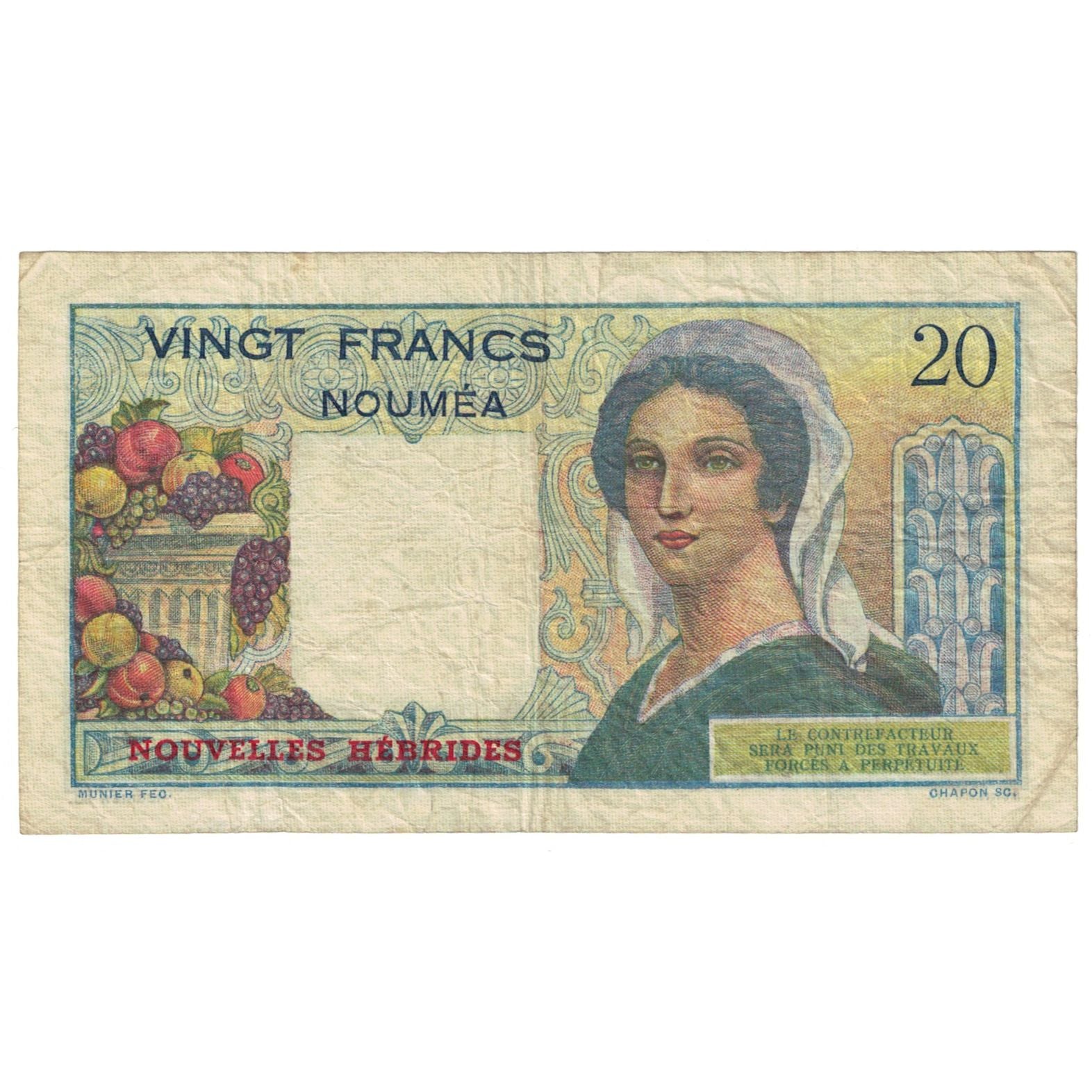 Billet, Condominium des Nouvelles-Hébrides, 20 Francs, Undated (1941-45)