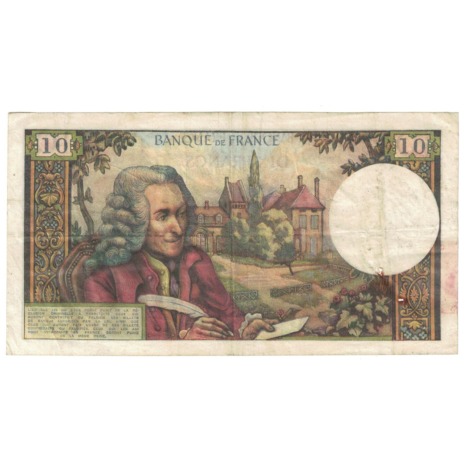 France, 10 Francs, Voltaire, 1967, O.296, VF(20-25), Fayette:62.24, KM:147b