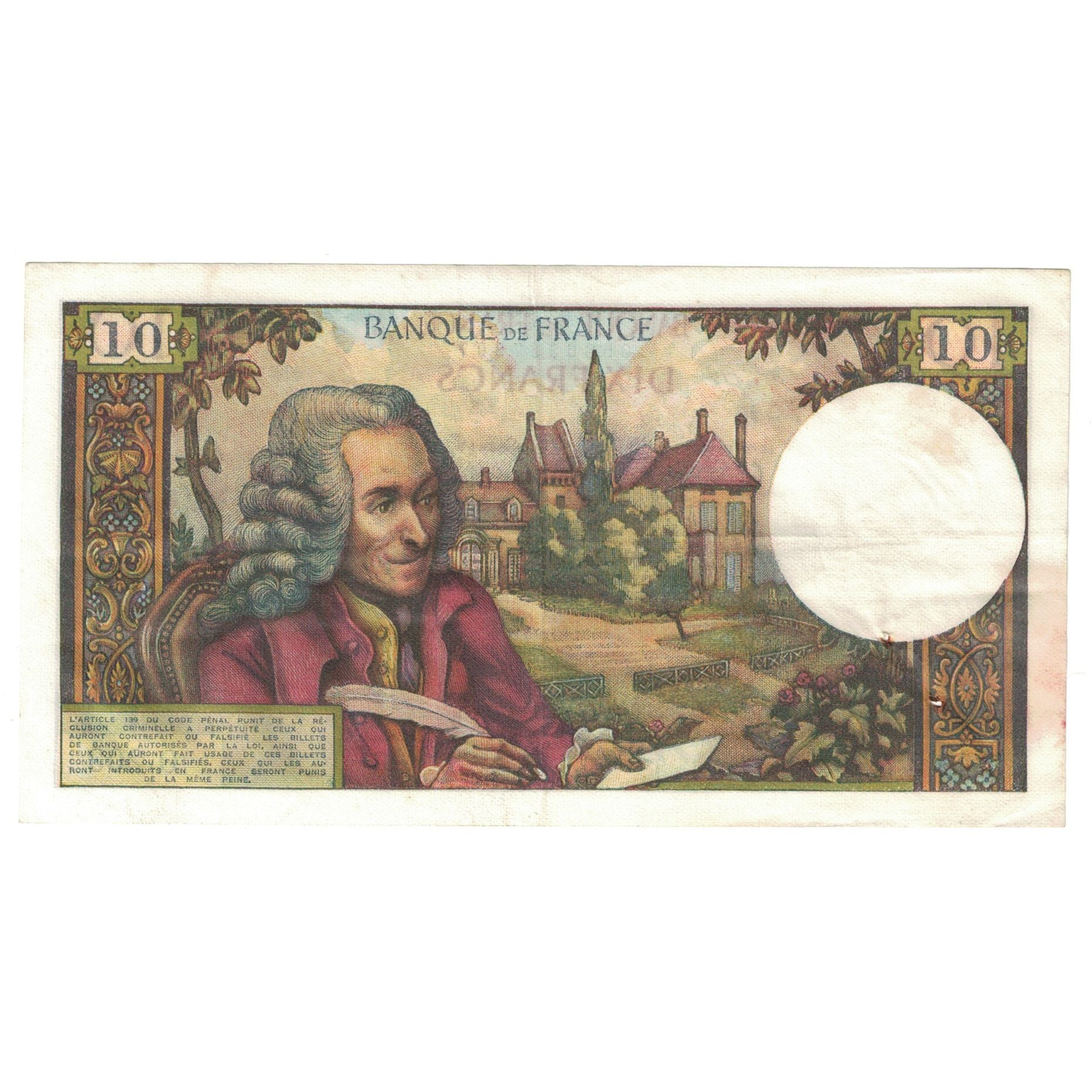 França, 10 Francs, Voltaire, 1965, O.203, EF(40-45), Fayette:62.18, KM:147a
