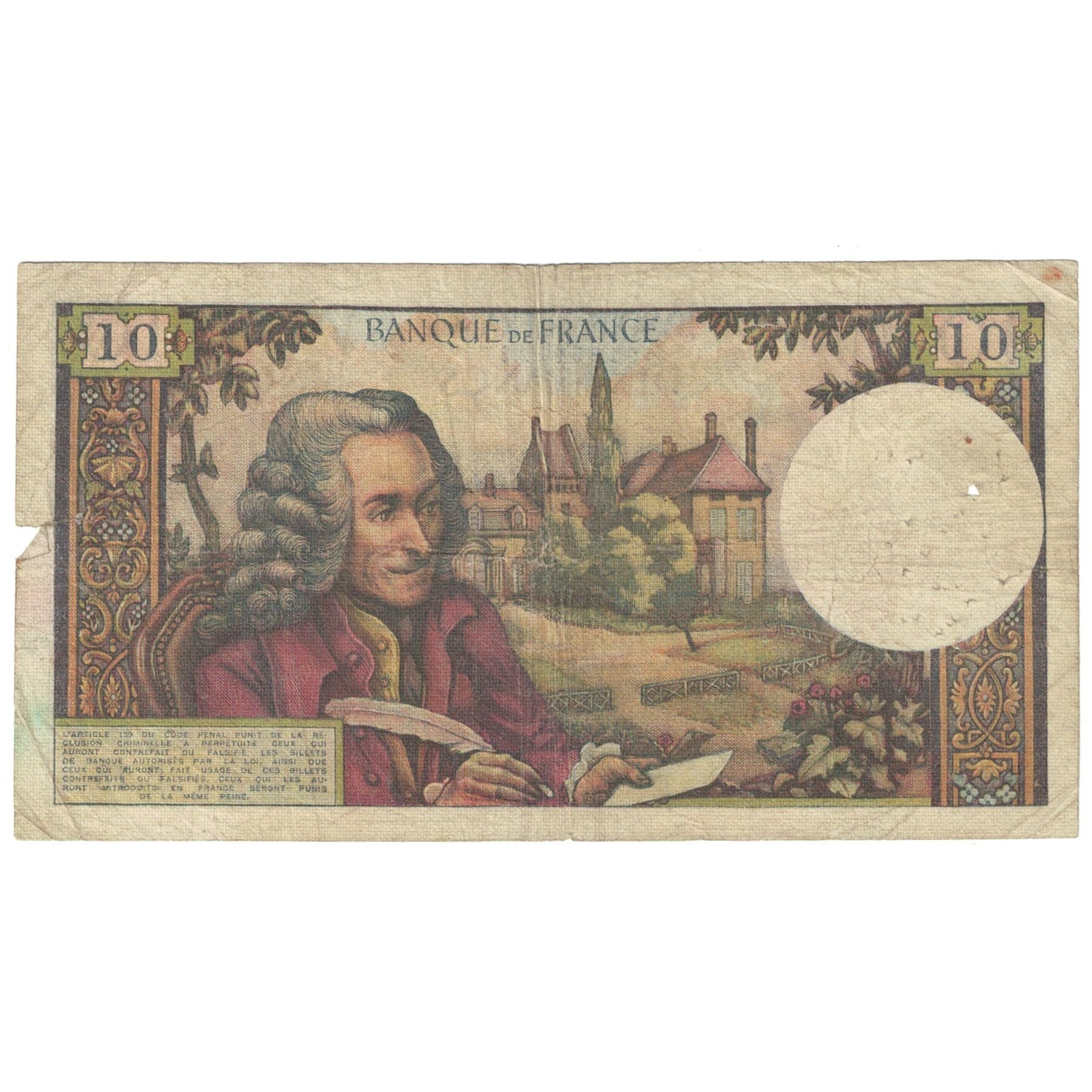 França, 10 Francs, Voltaire, 1964, P.76, VF(20-25), Fayette:62.08, KM:147a